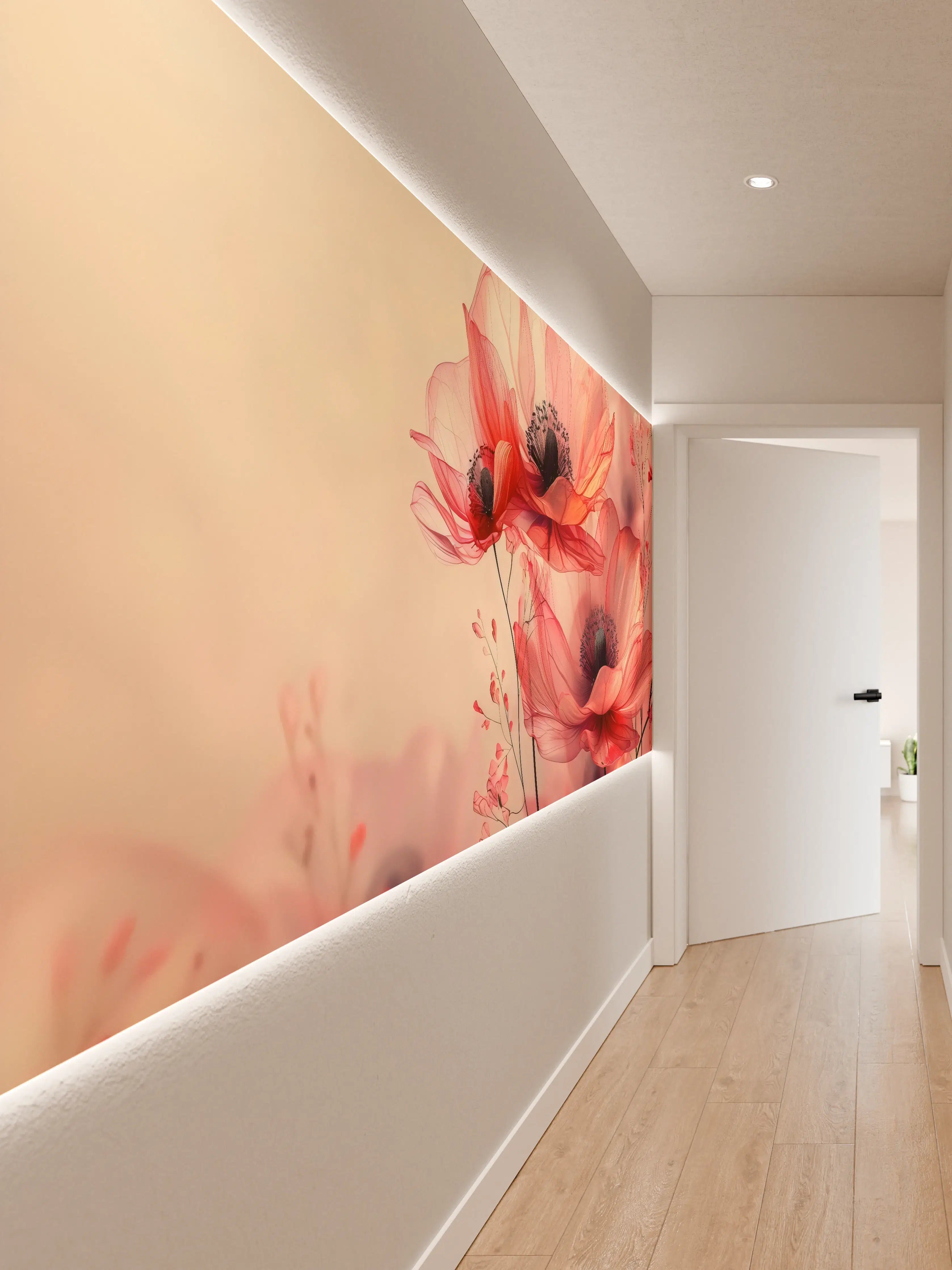 Wandverkleidung Flur - Zarte Mohnblüten in Rosa