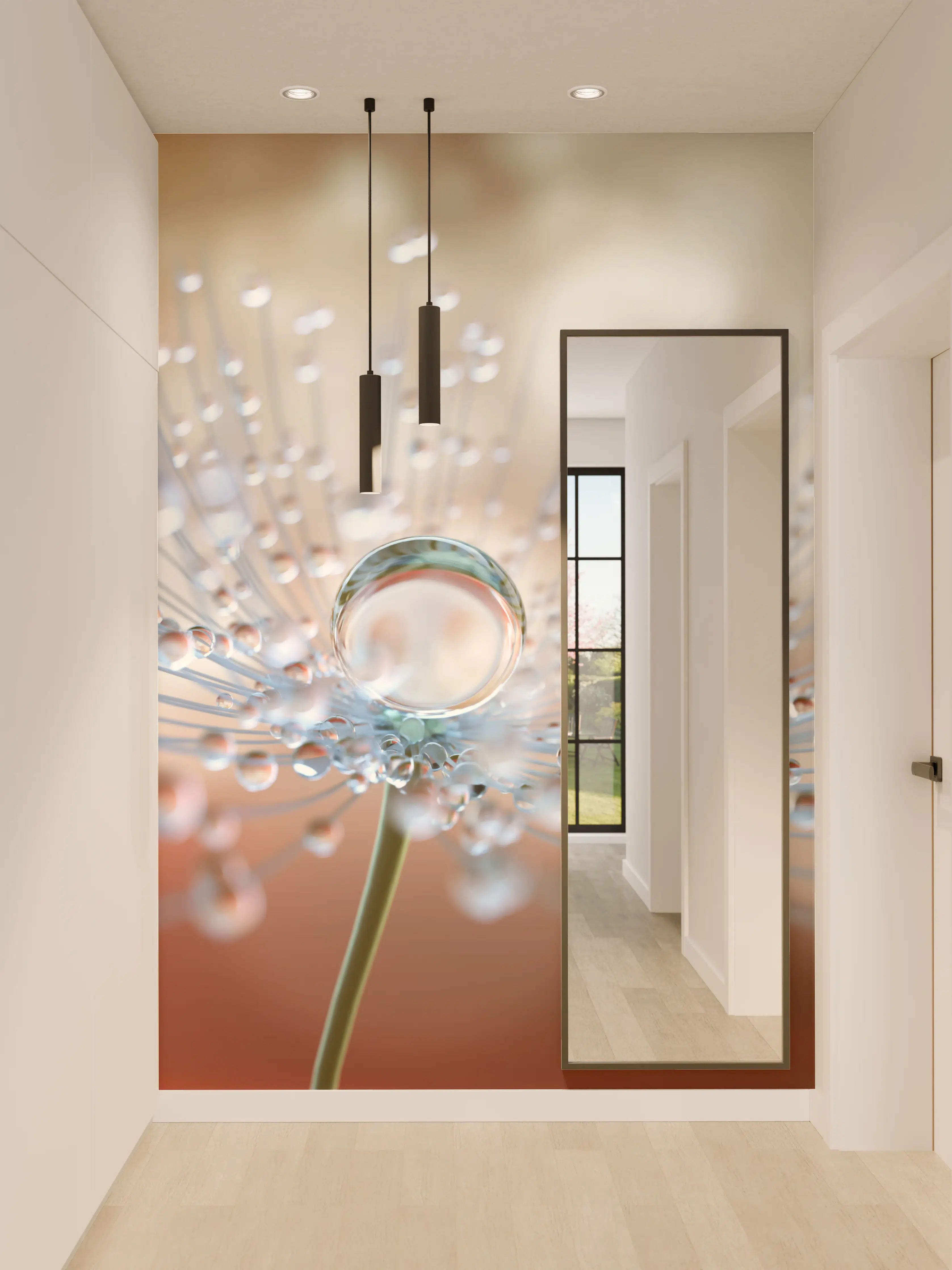 Wandverkleidung Flur - Zarte Wassertröpfchen auf Blüte – Makroaufnahme im Detail