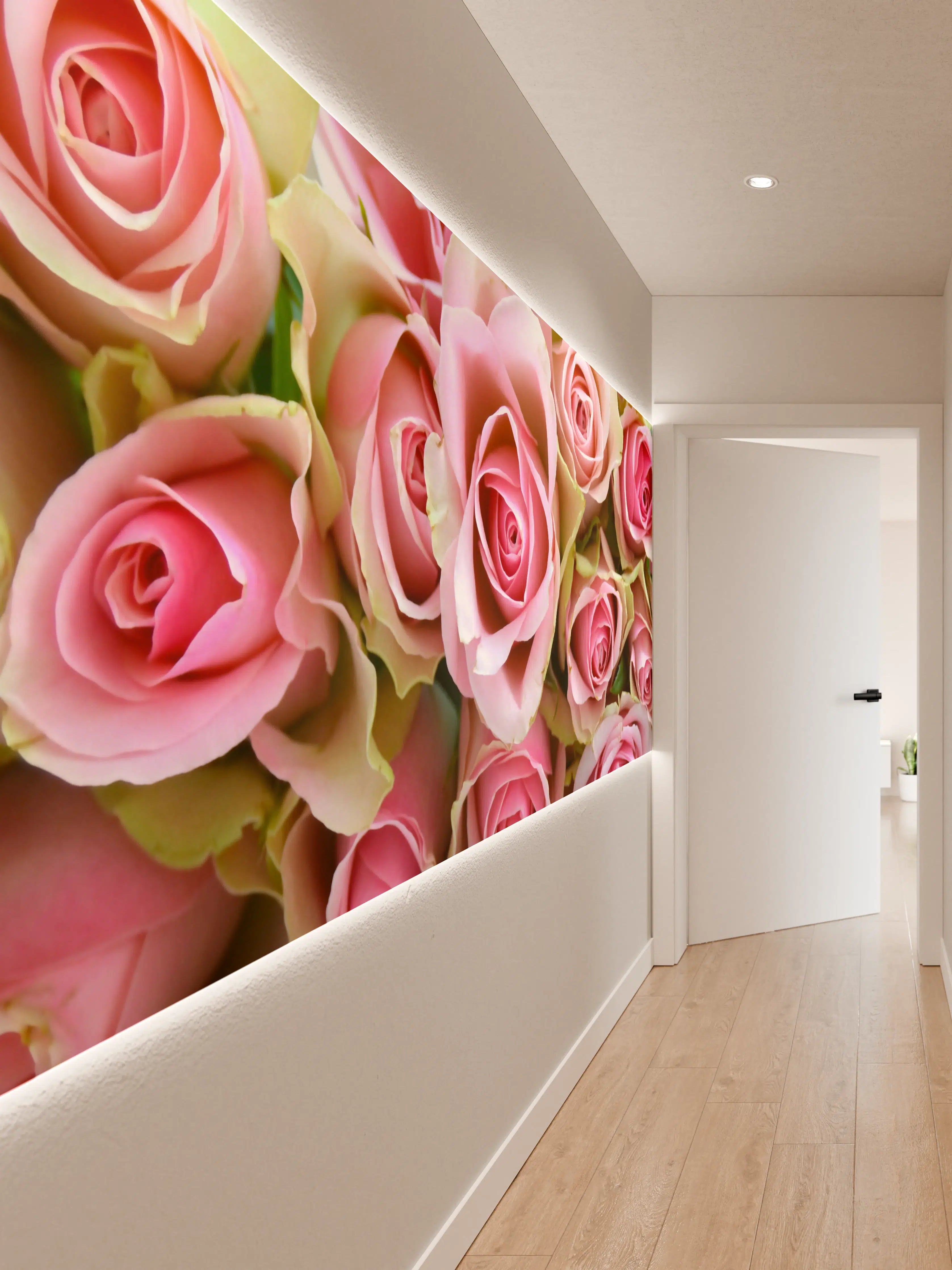 Wandverkleidung Flur - Zarte rosa Rosenblüten