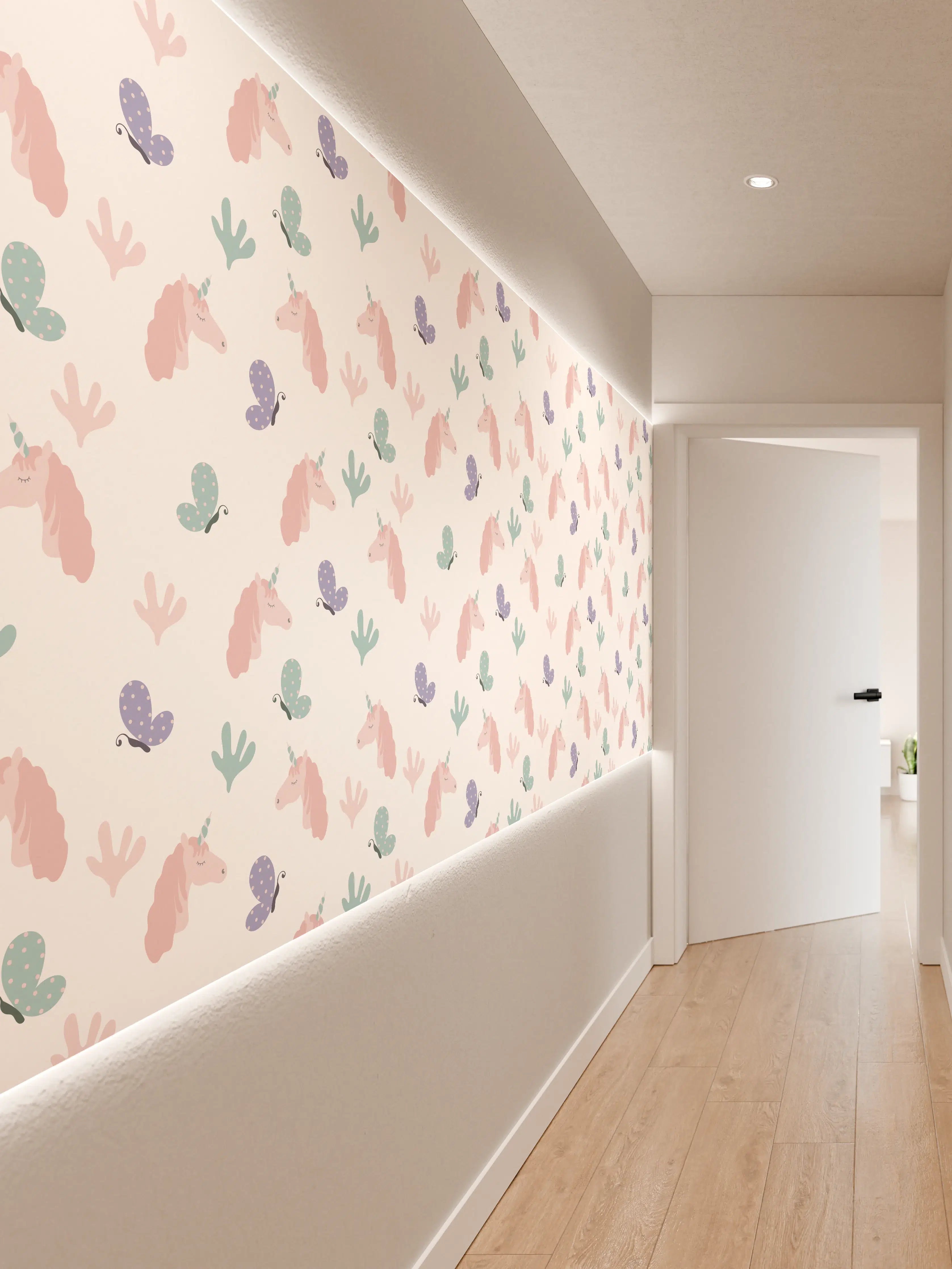 Wandverkleidung Flur - Zarte, bunte Blumenmuster auf hellen Hintergründen