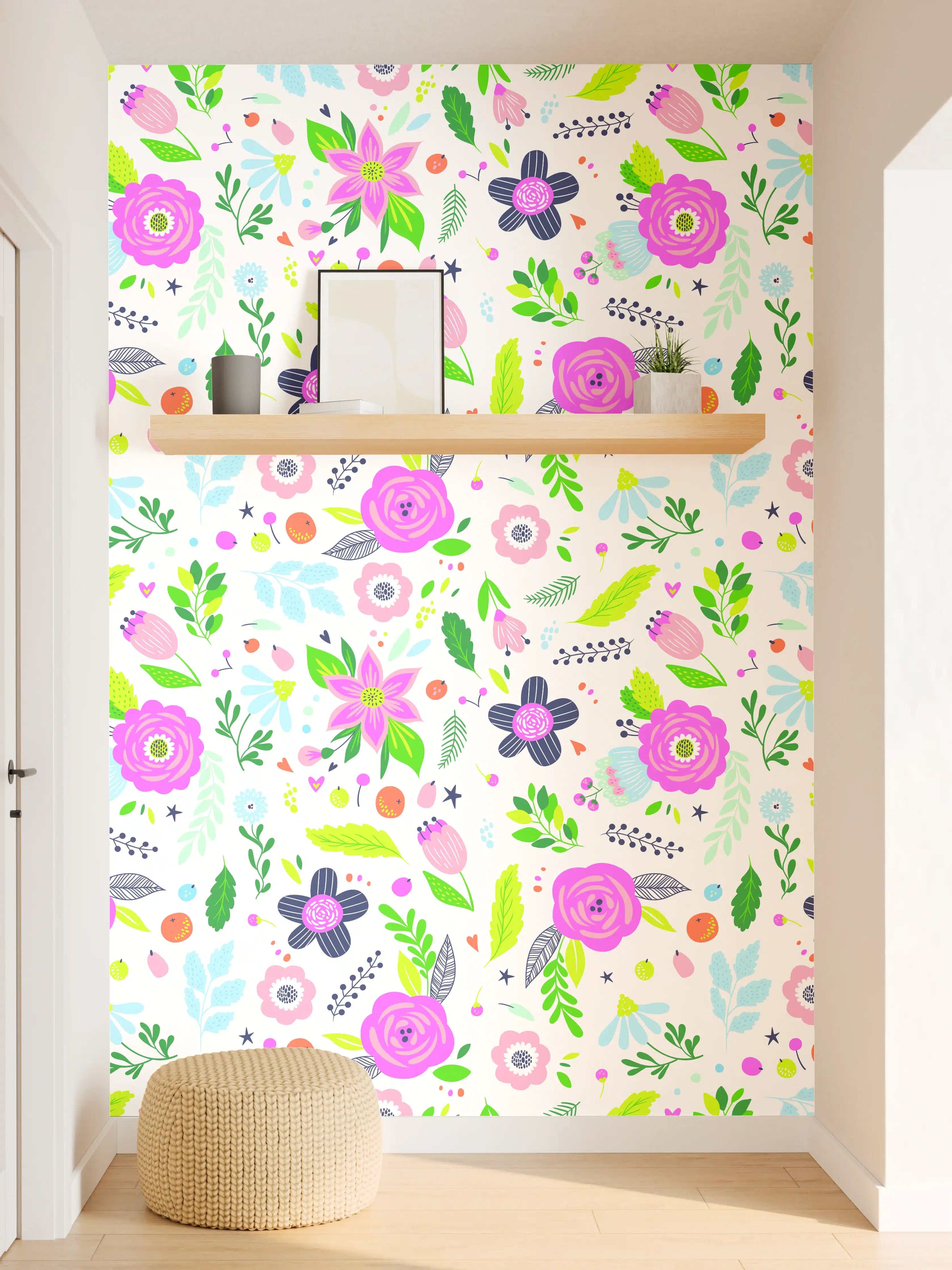 Wandverkleidung Flur - Zartes Blütenmuster in Pastellgrau