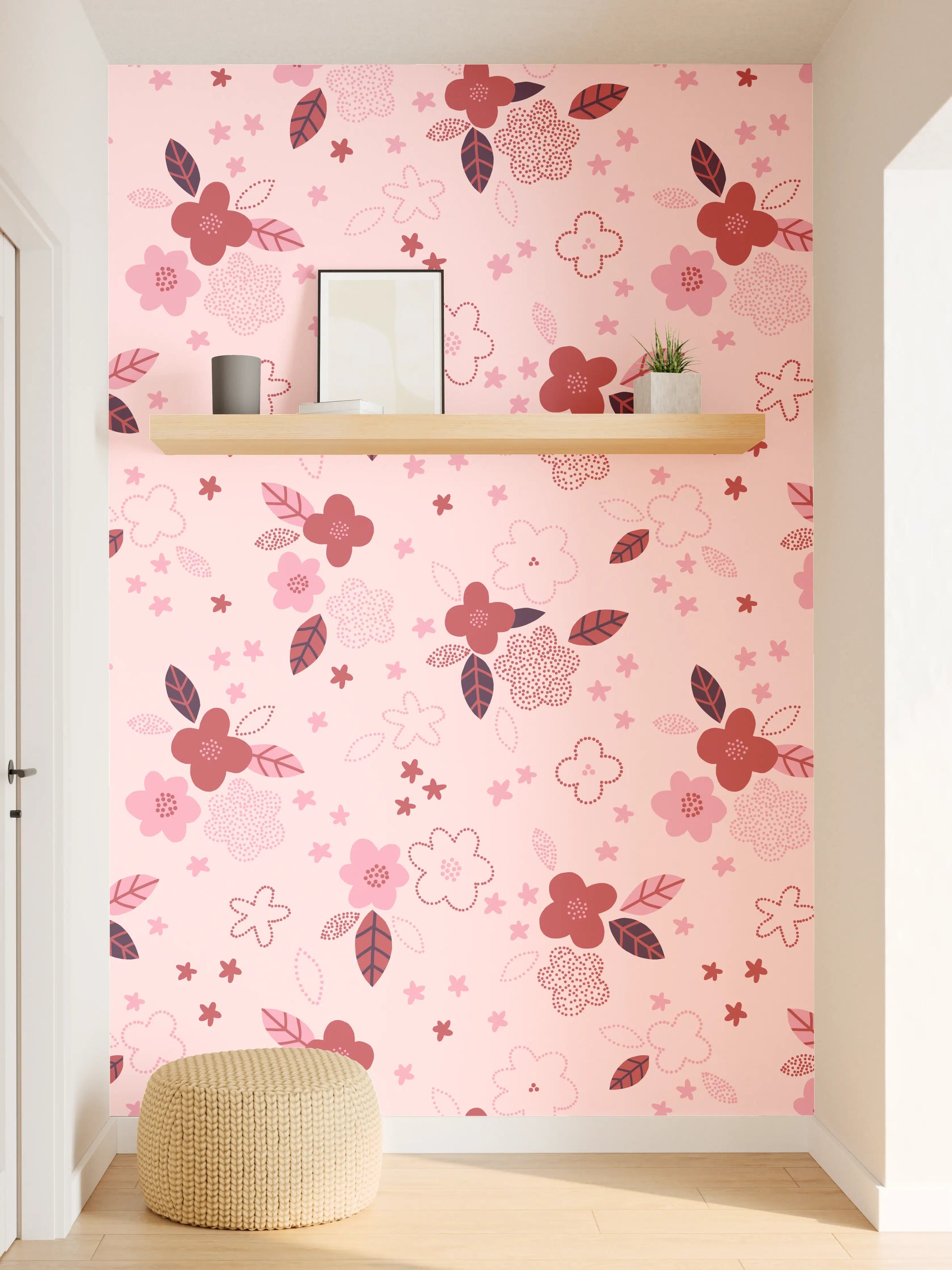 Wandverkleidung Flur - Zartes Blumenmuster in Pink