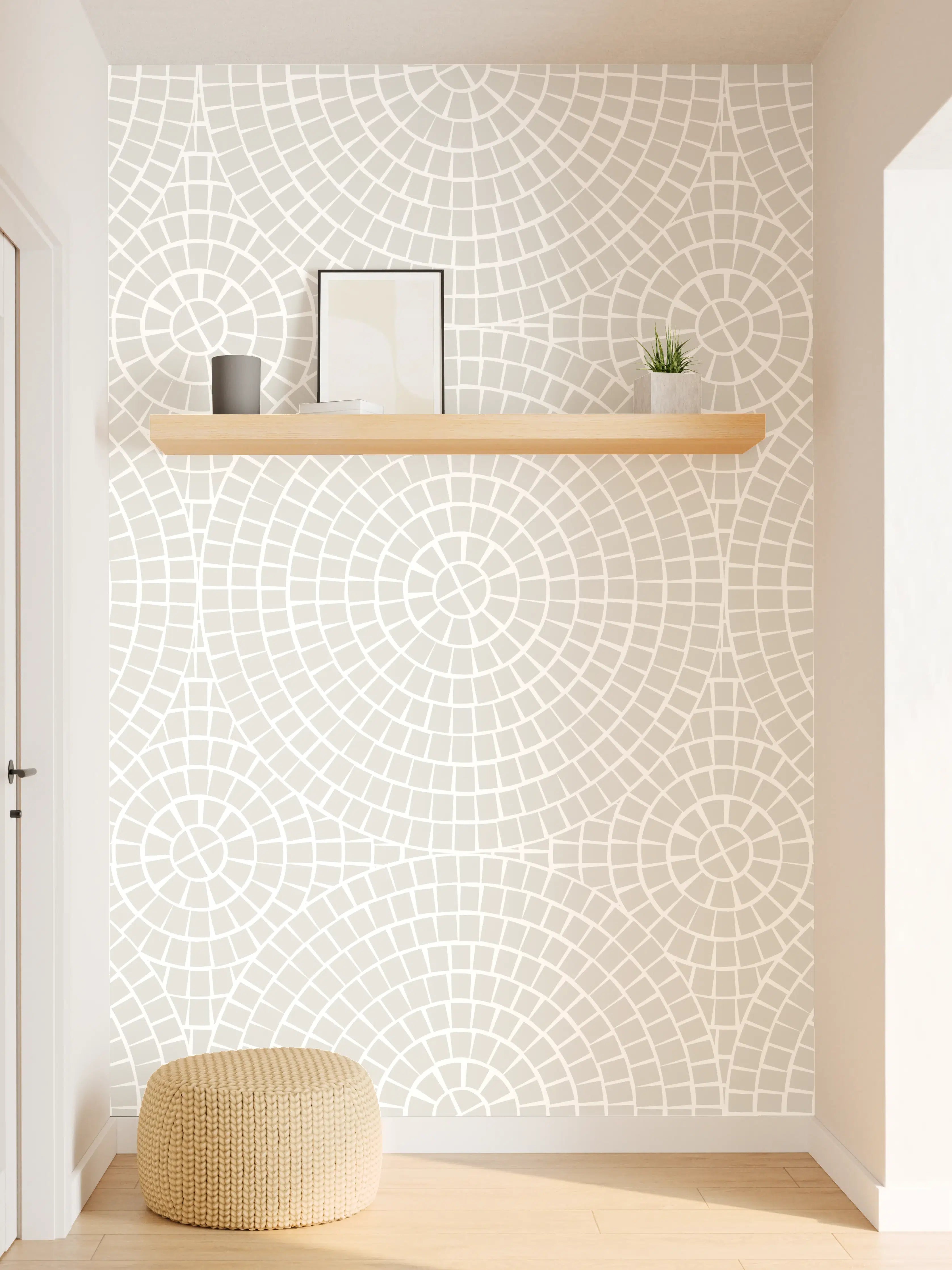 Wandverkleidung Flur - Zartes Grau in Weißem Geometrie-Muster