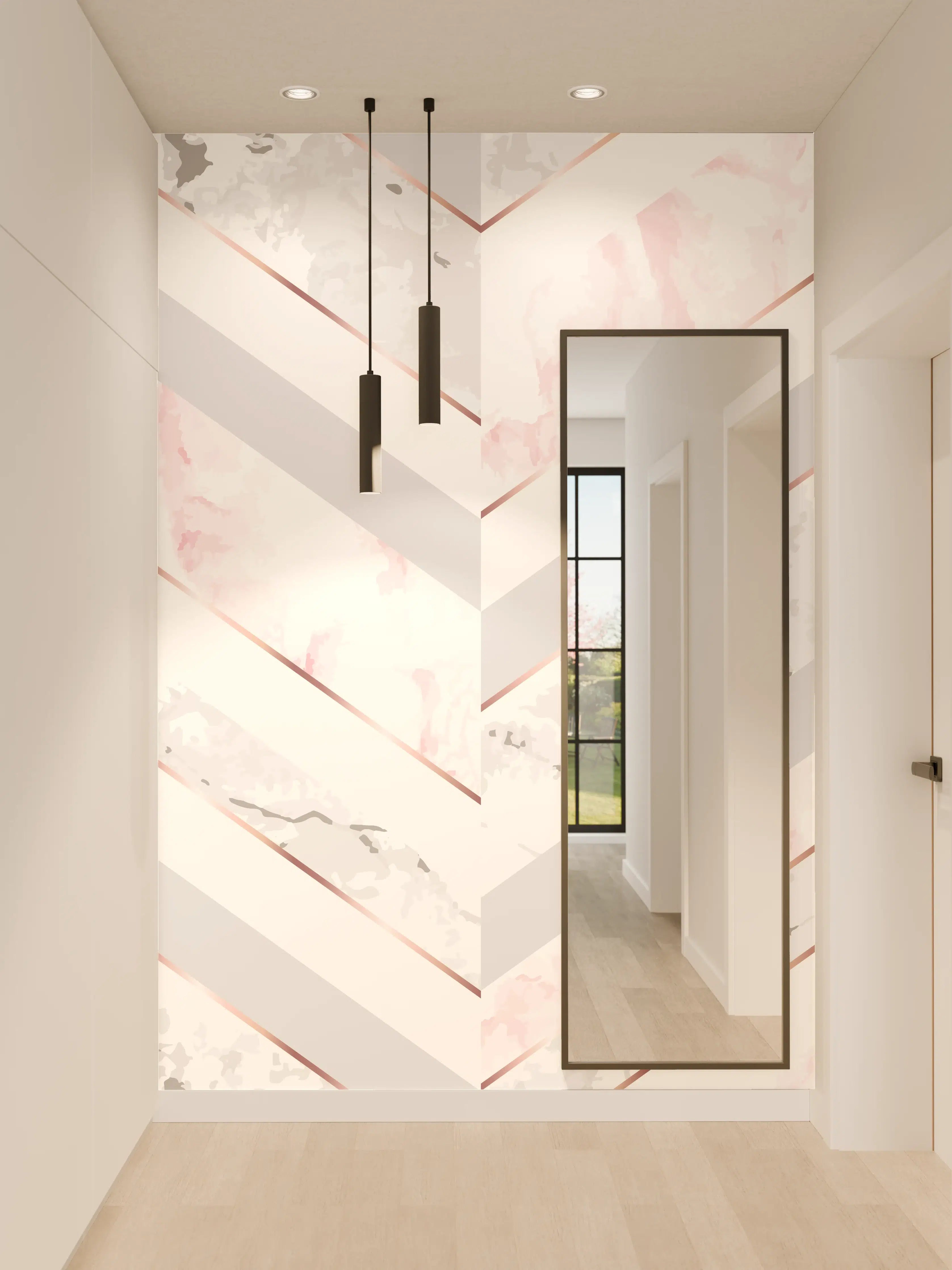 Wandverkleidung Flur - Zartes Rosa-Weiß Muster