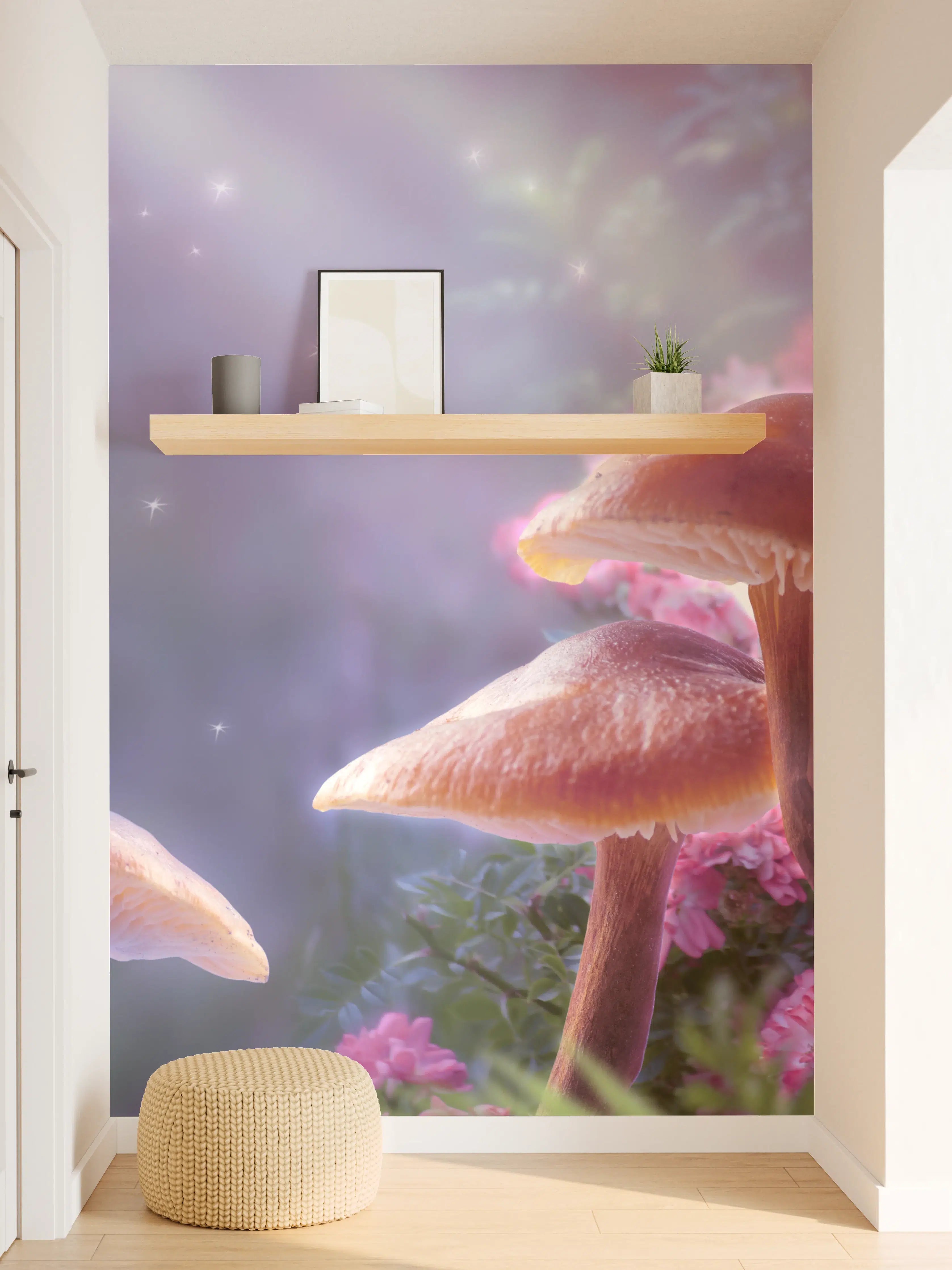 Wandverkleidung Flur - Zauberhafte Pilzwelt mit Schmetterling