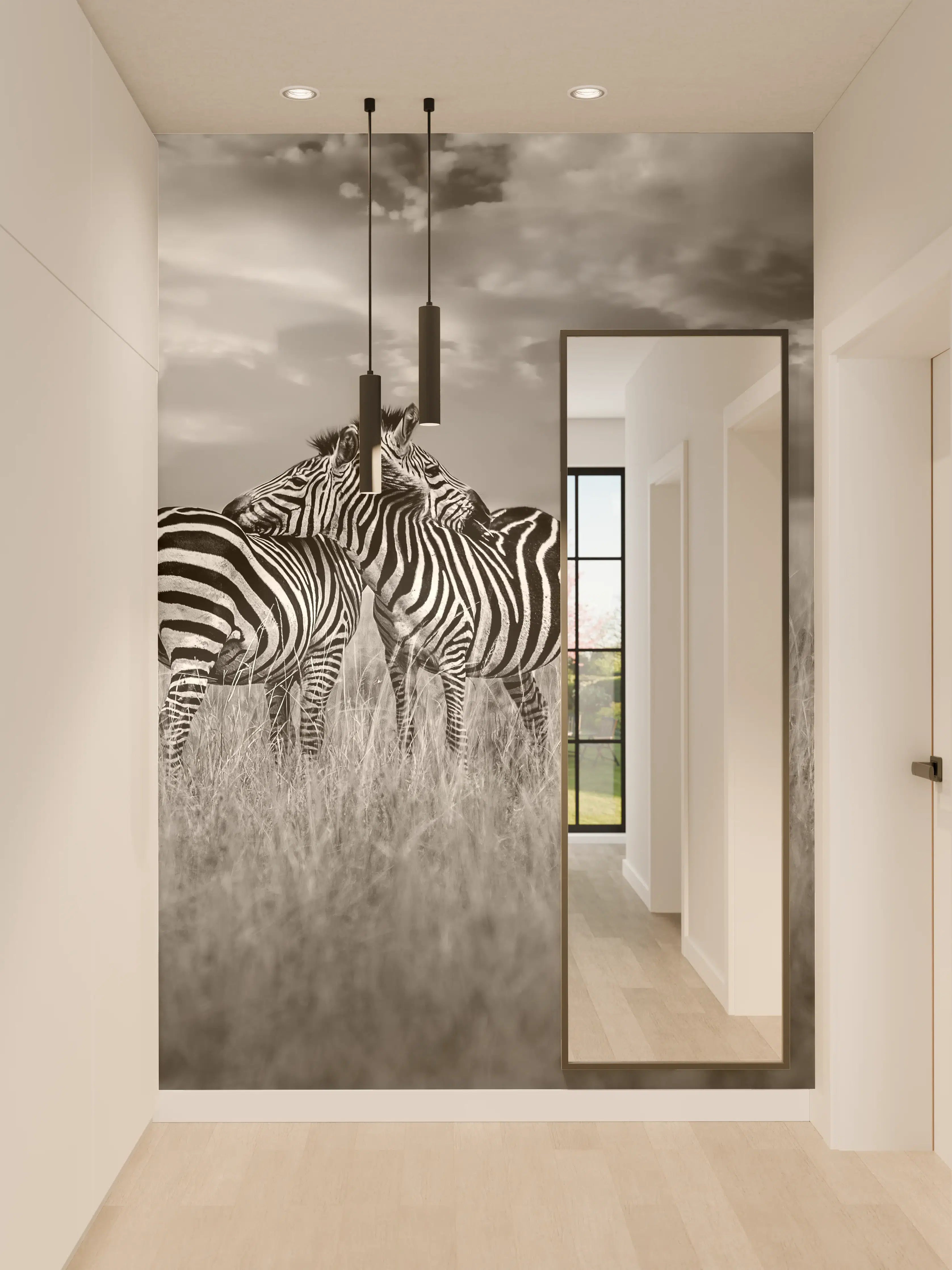Wandverkleidung Flur - Zebras in ihrer Natur - Savanne