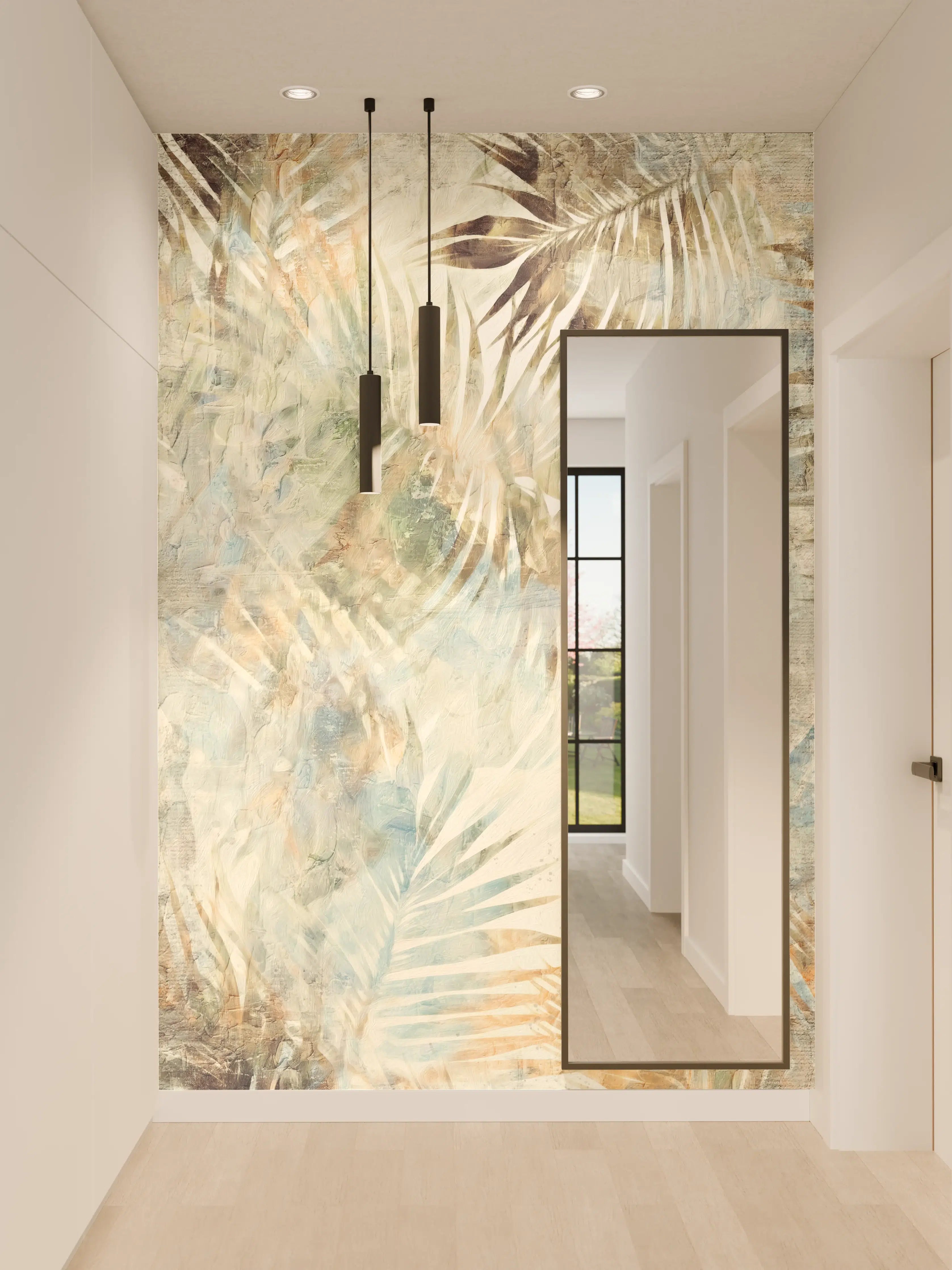 Wandverkleidung Flur - Zeitlose Grautöne: Tropische Wandkunst