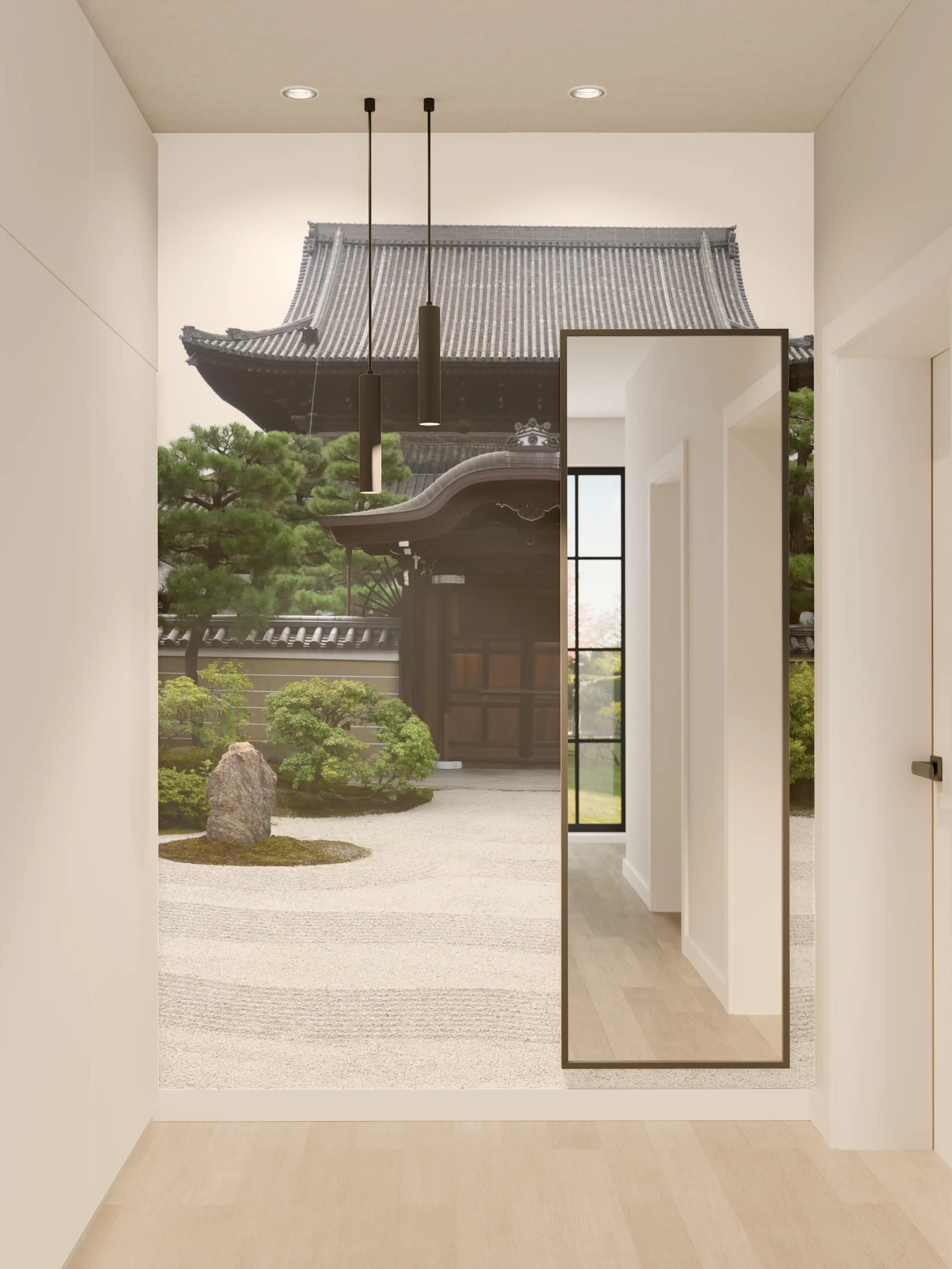 Wandverkleidung Flur - Zen Garten mit traditionellem Tor