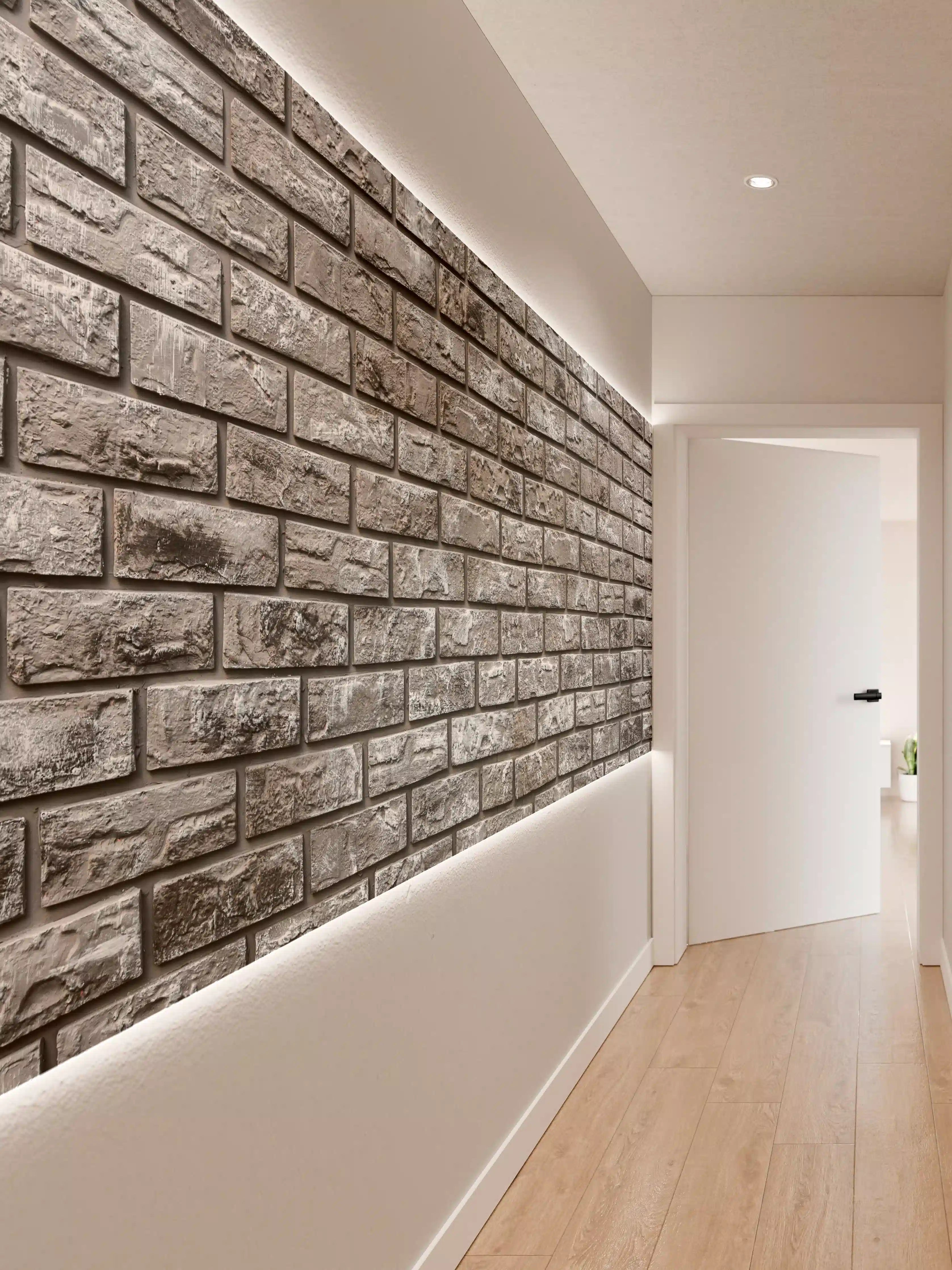 Wandverkleidung Flur - Ziegelmauer aus dekorativem grauem Stein