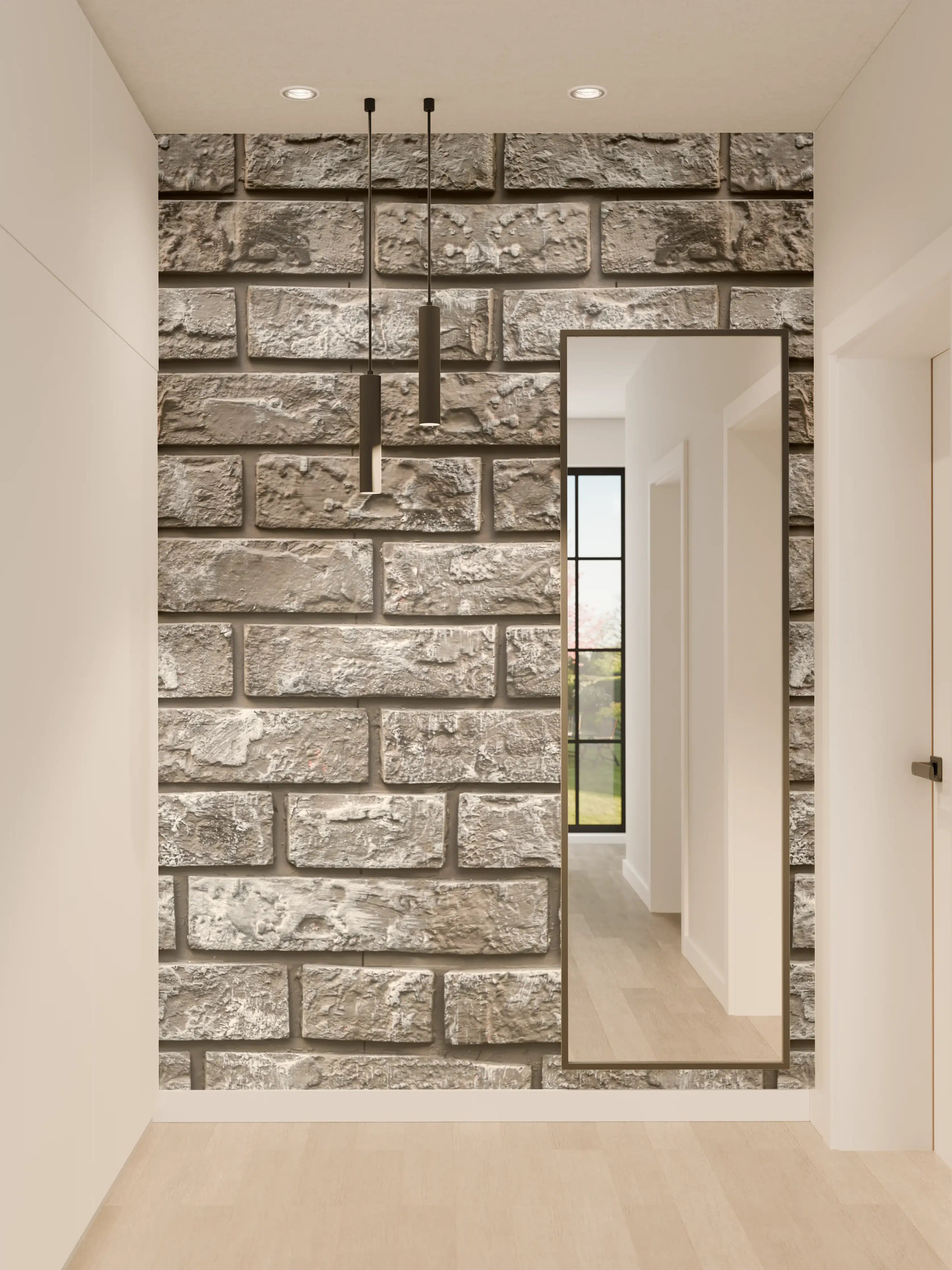 Wandverkleidung Flur - Ziegelmauer aus dekorativem grauem Stein