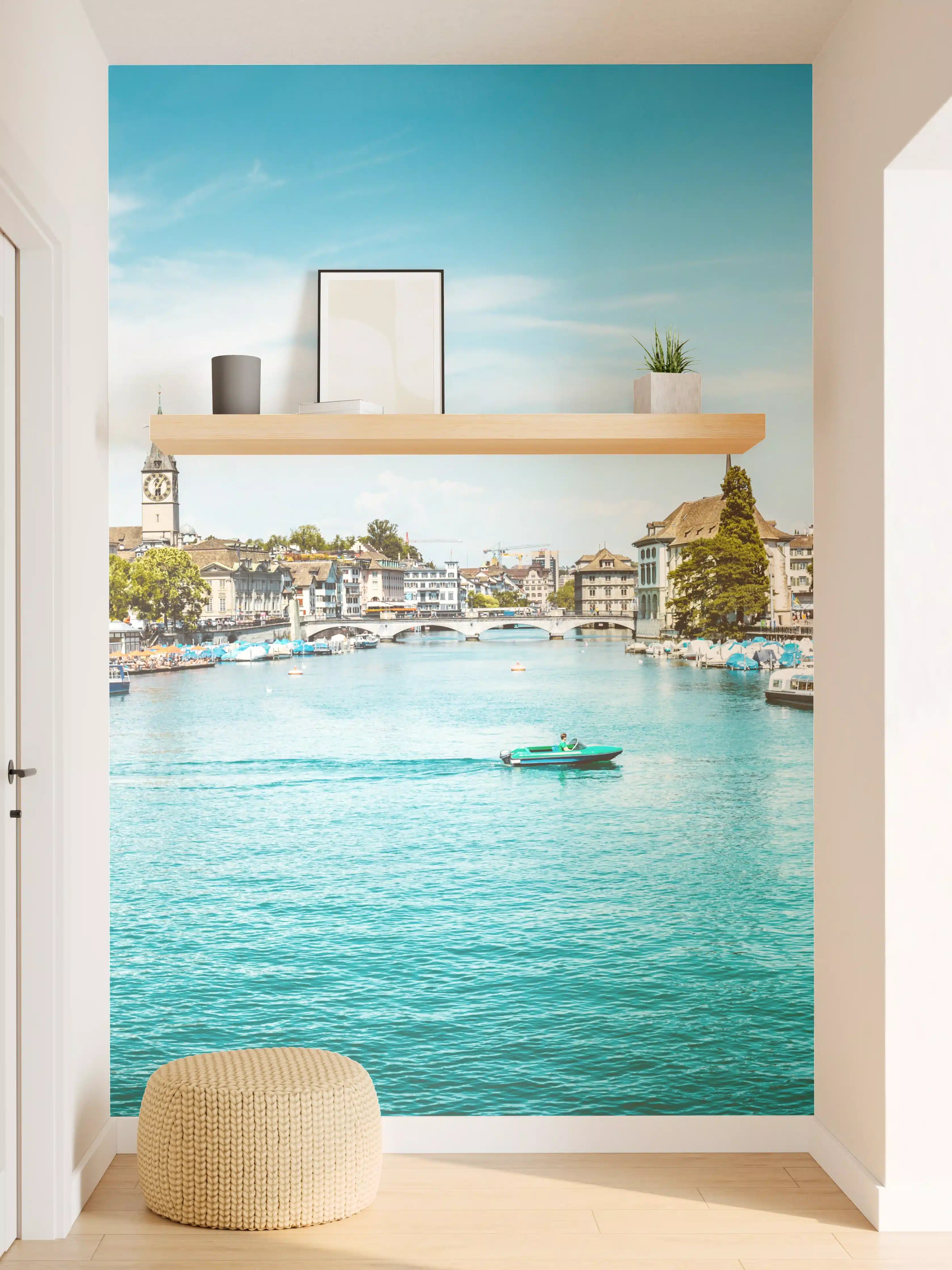 Wandverkleidung Flur - Zürich Skyline Panorama mit Fluss Limmat