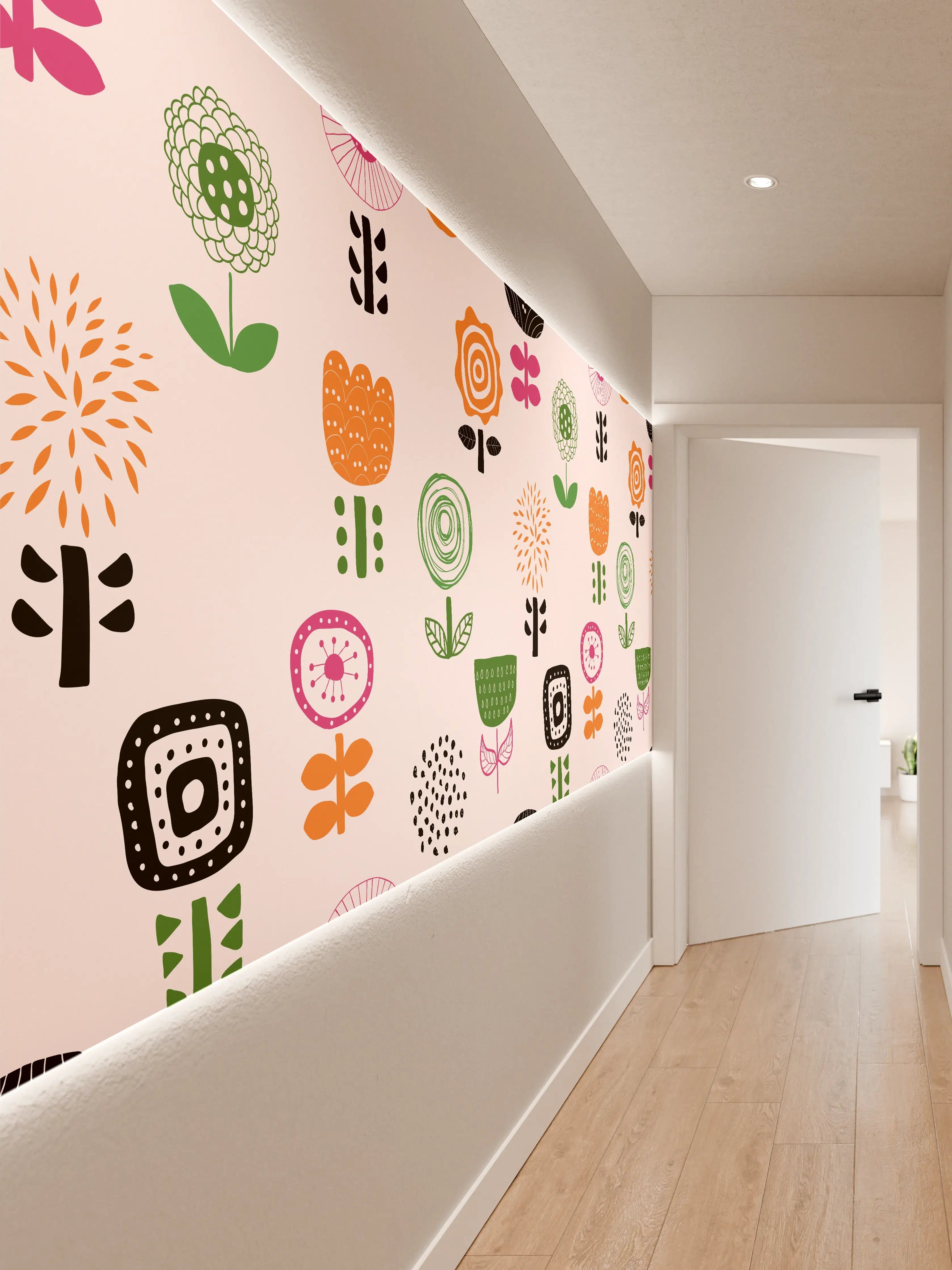 Wandverkleidung Flur - "Blumige Tapete in Weiß und Grau - Bunte florale Muster für jede Wand"