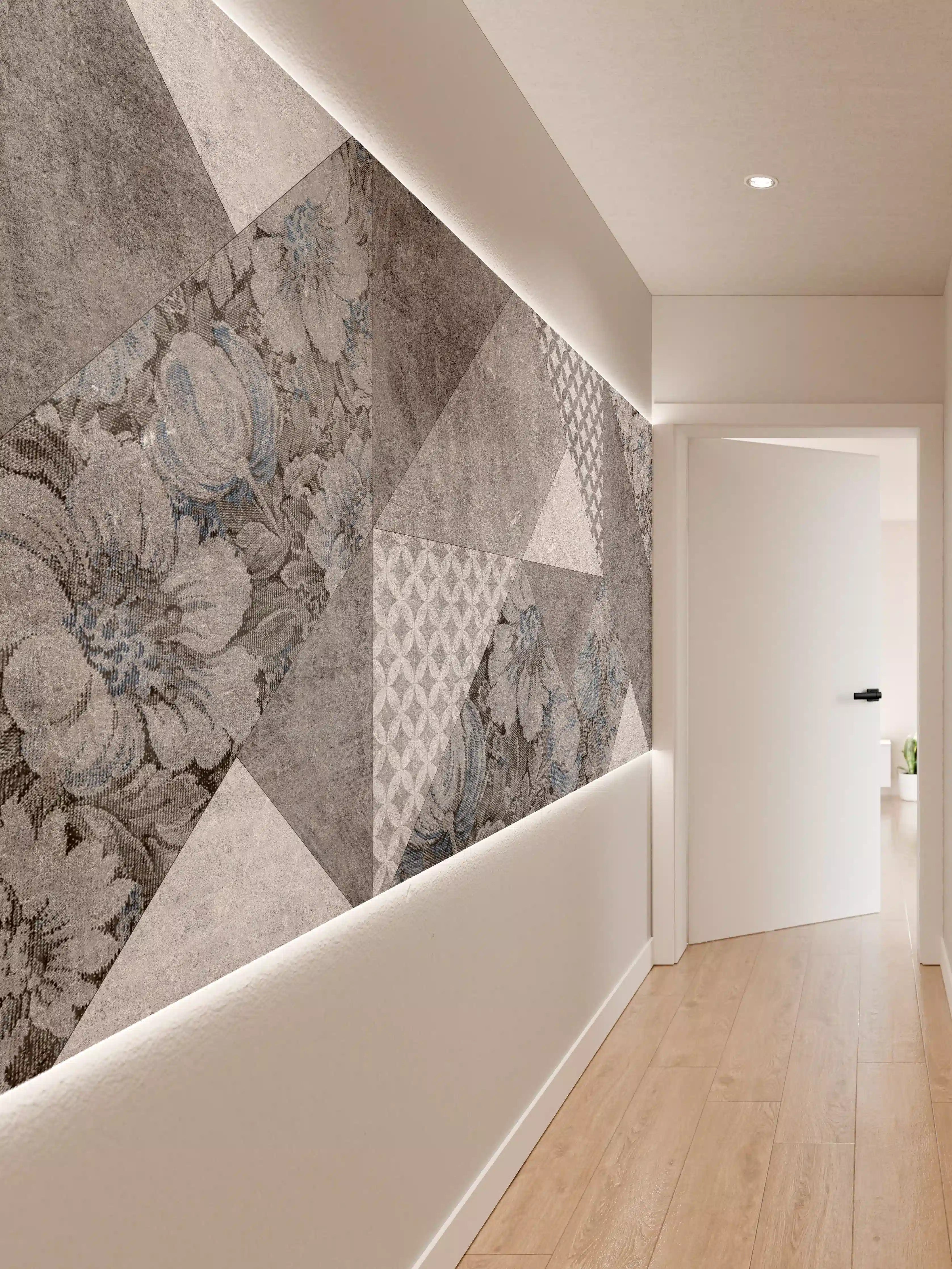 Wandverkleidung Flur - abstrakte Blumen und Marmor Textur