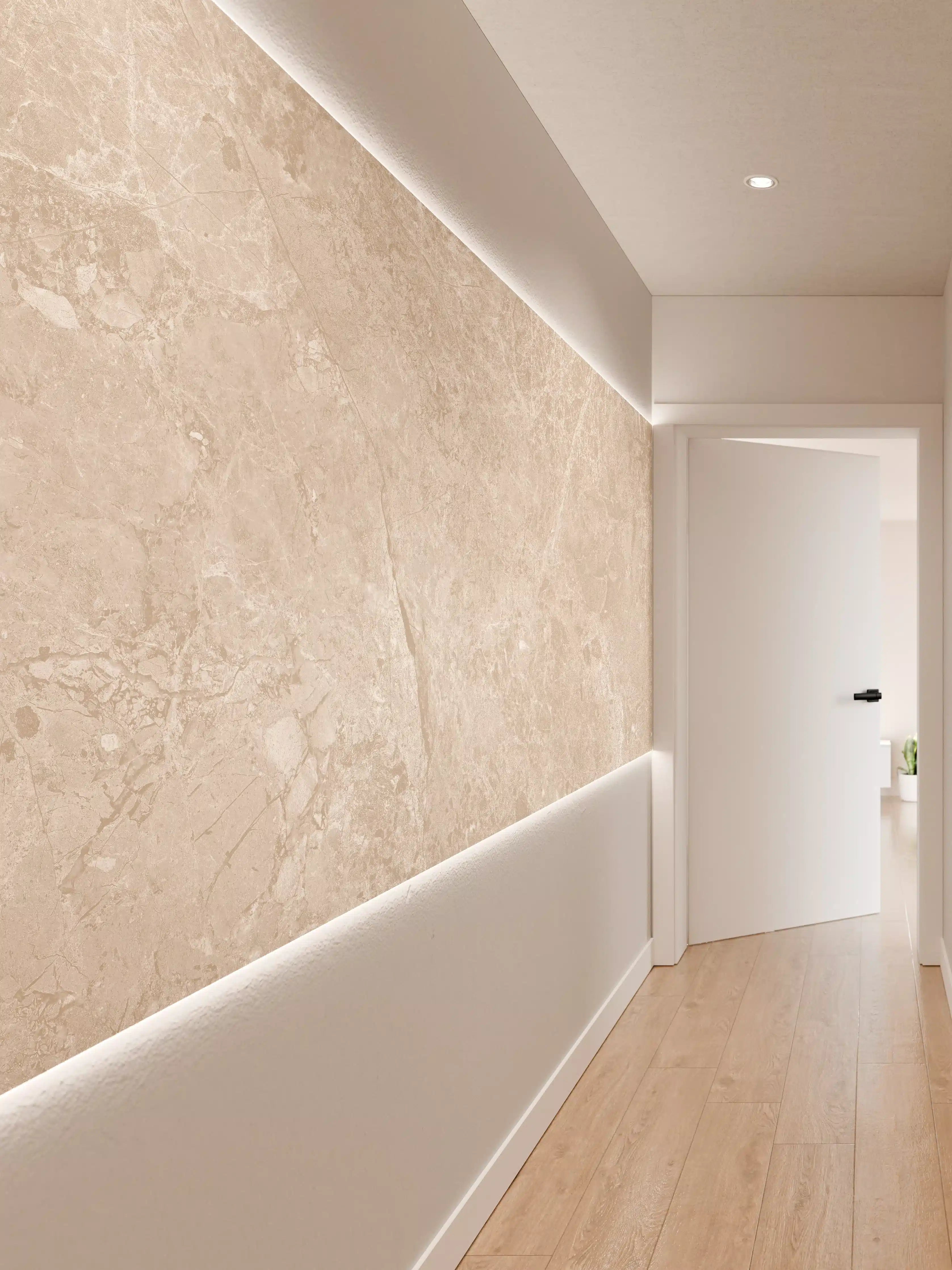 Wandverkleidung Flur - beiger Naturmarmor