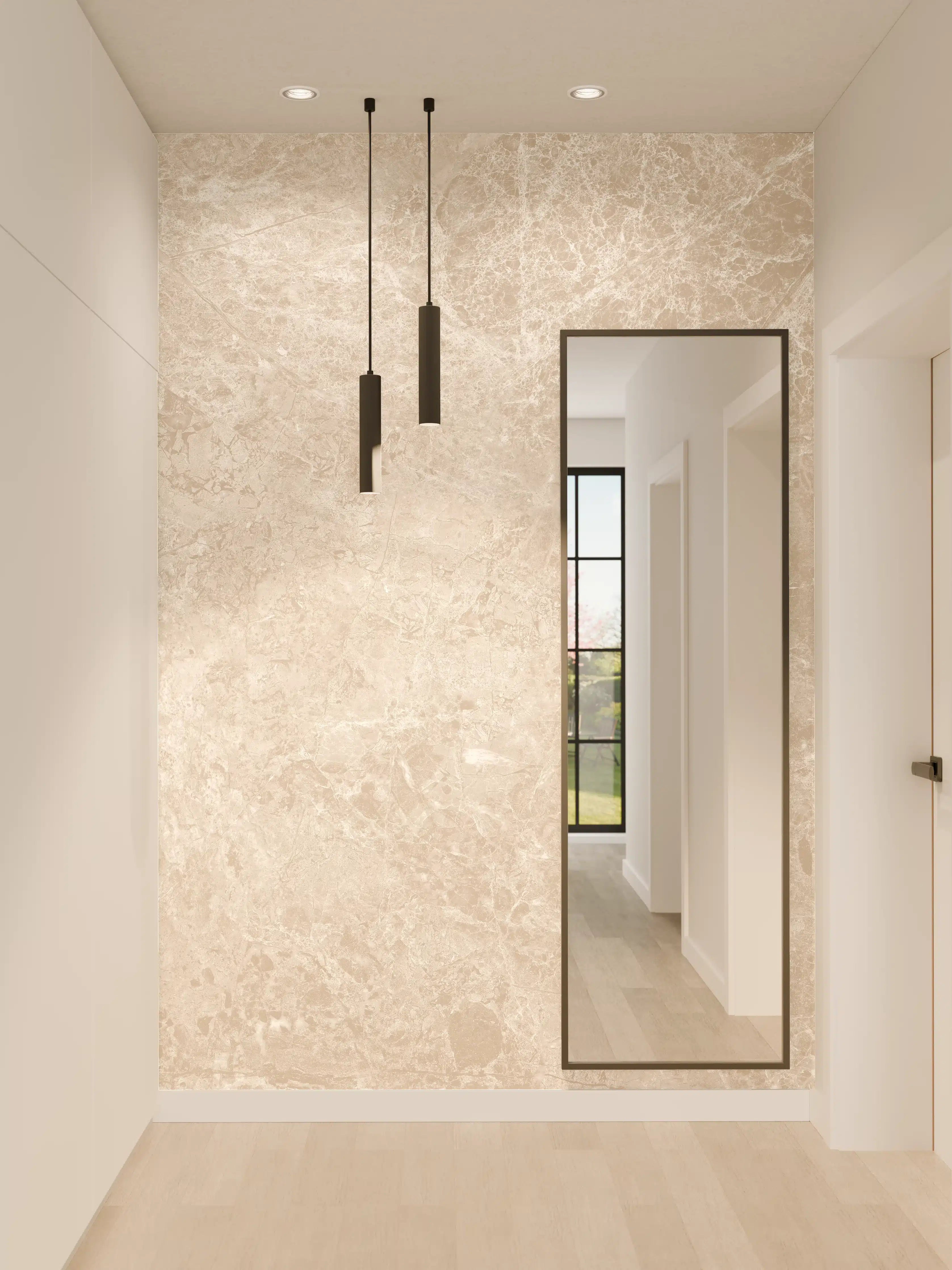 Wandverkleidung Flur - beiger Naturmarmor