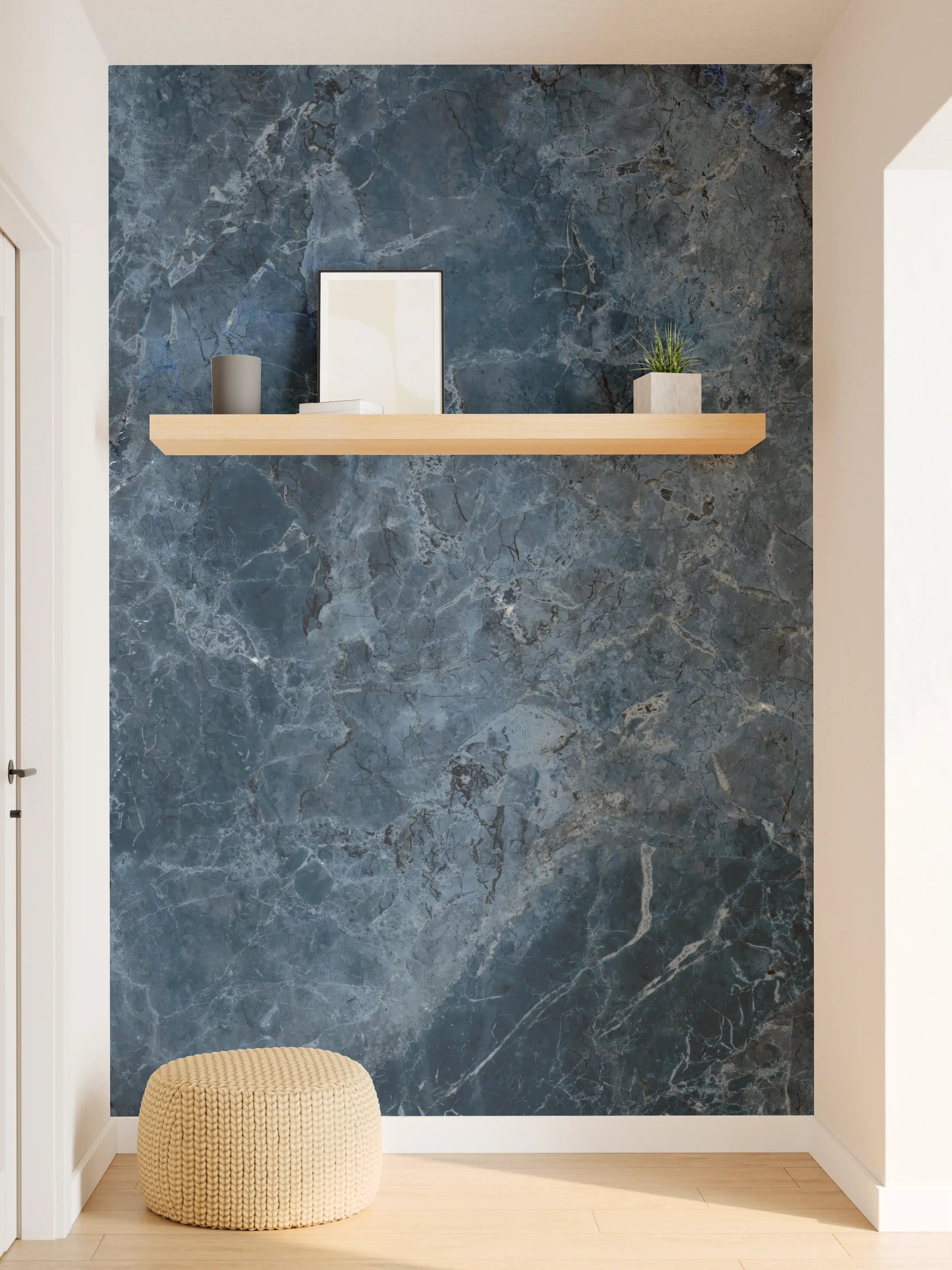 Wandverkleidung Flur - dunkelblaue Marmor Steinstruktur