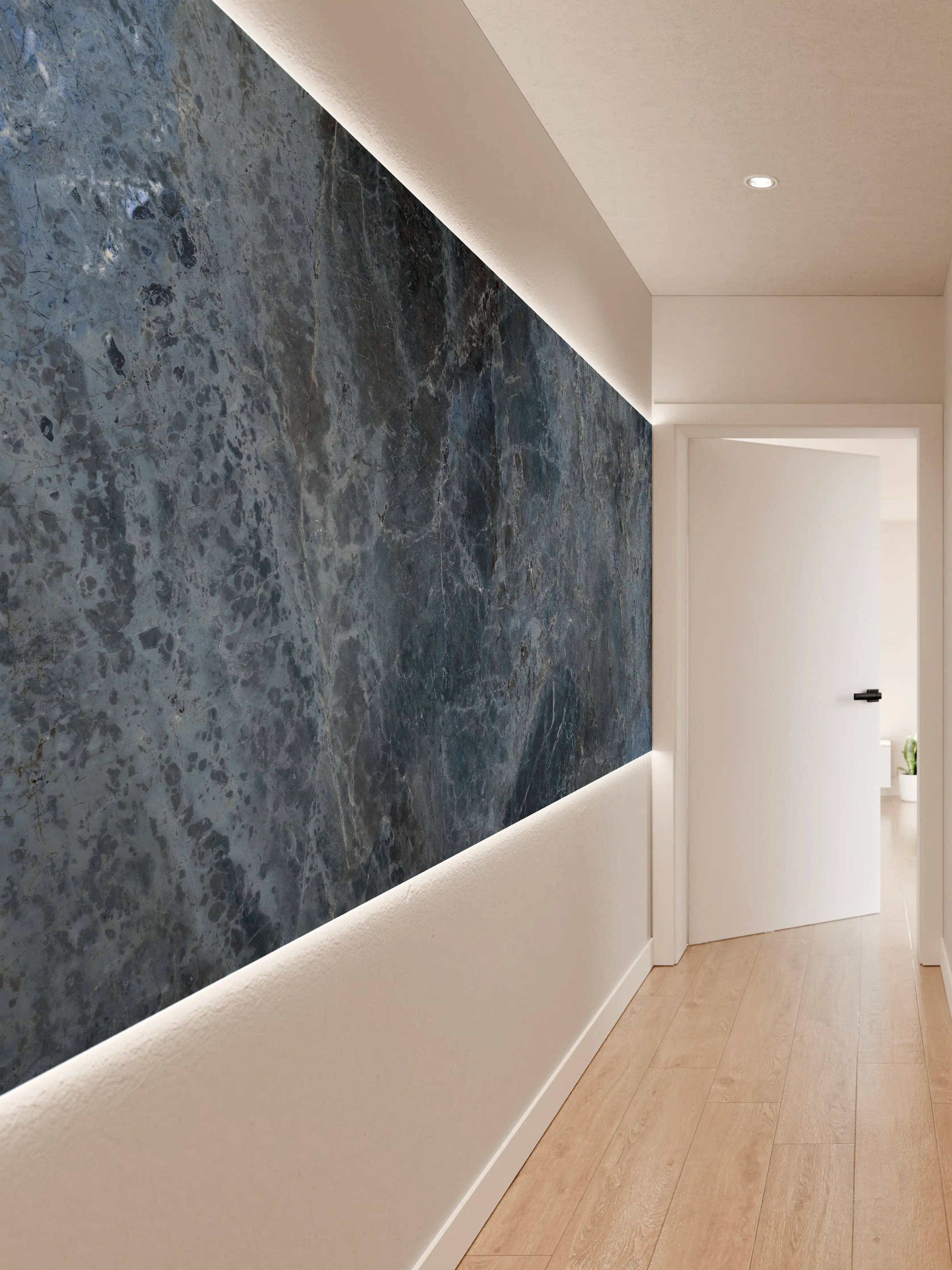 Wandverkleidung Flur - dunkelblaue Marmor Steinstruktur