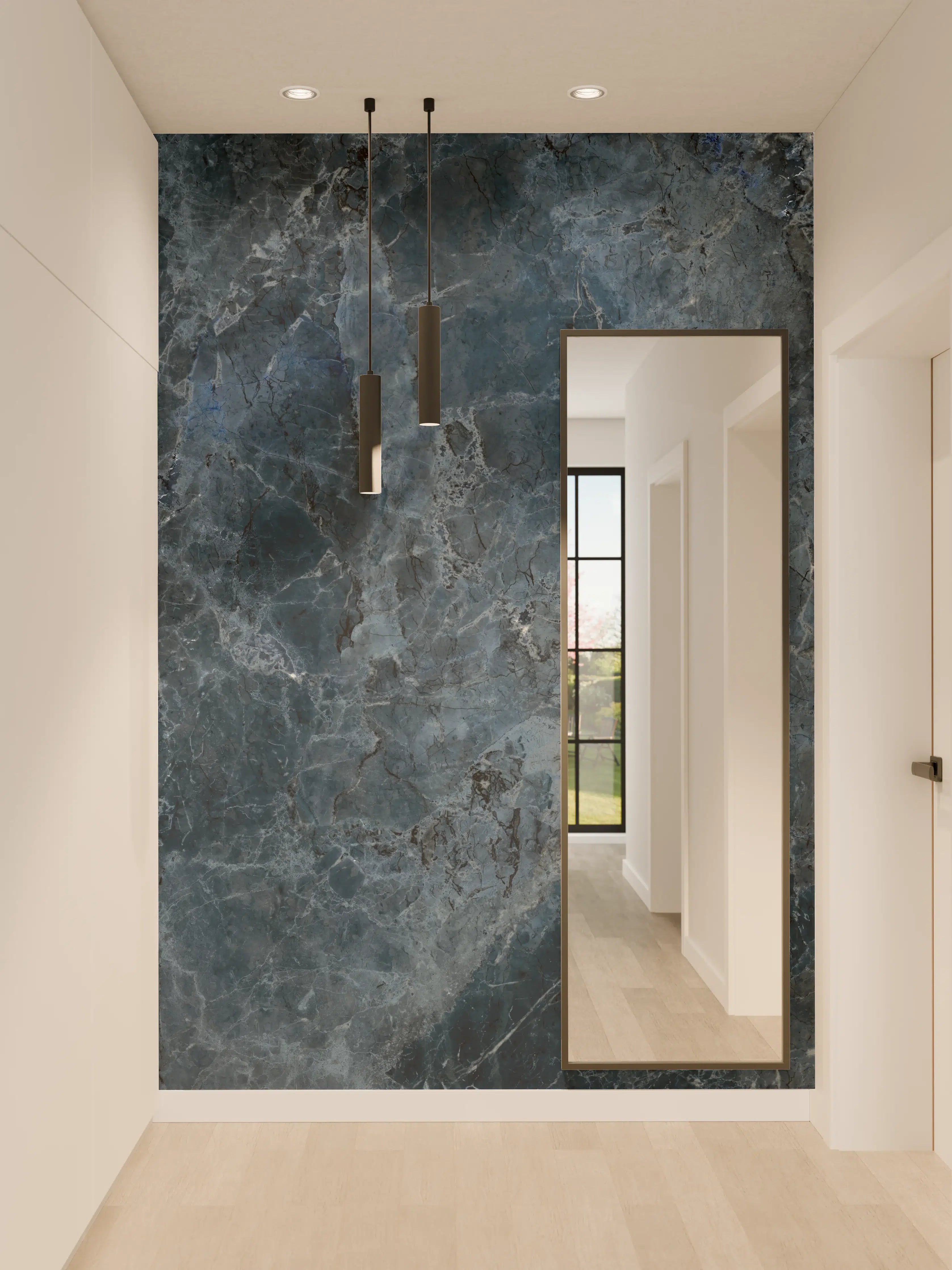 Wandverkleidung Flur - dunkelblaue Marmor Steinstruktur