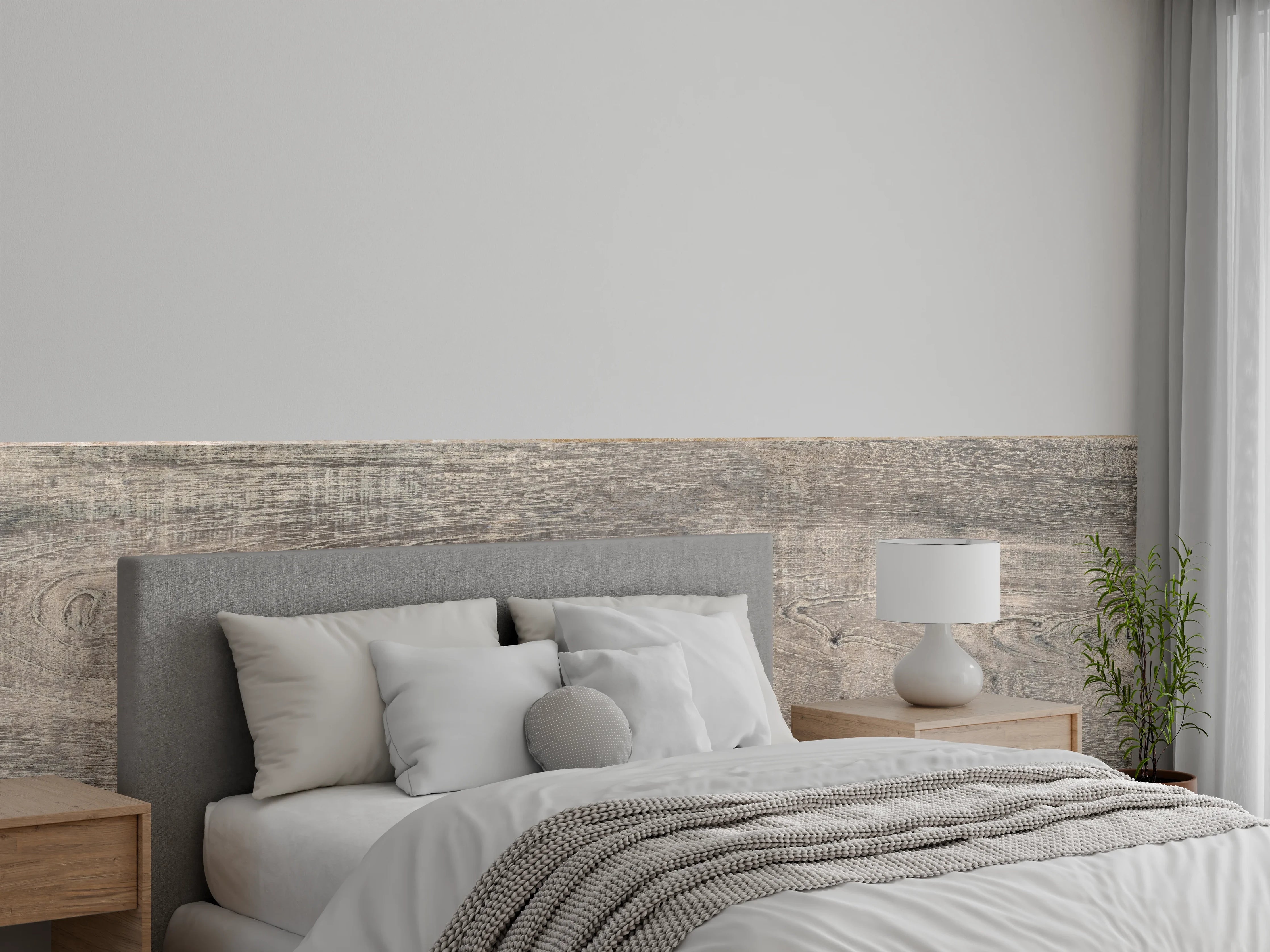 Wandverkleidung Schlafzimmer - Lange Grau-Bräunliche Holzplatte