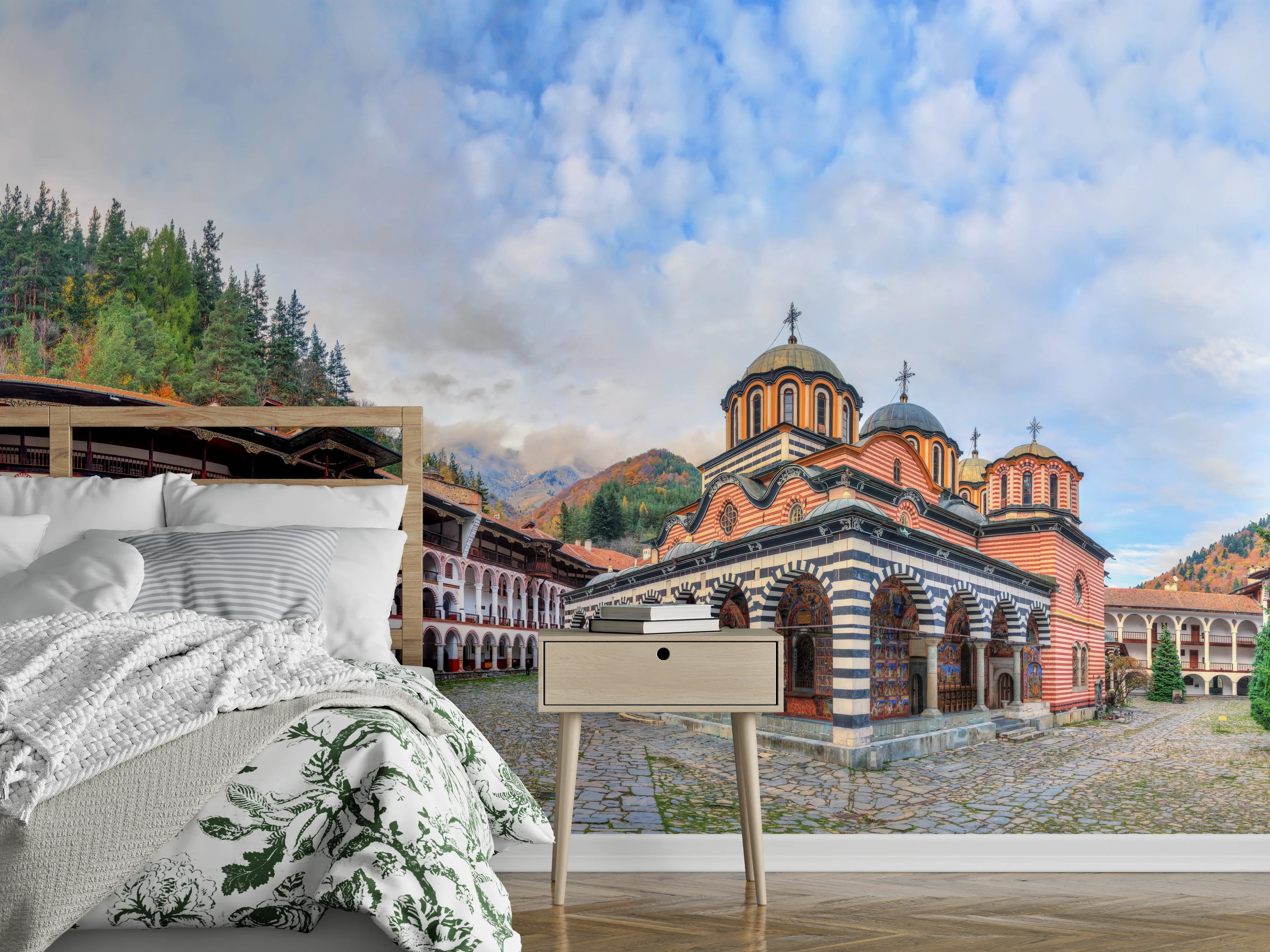 Wandverkleidung Schlafzimmer - Wunderschöner Panoramablick auf das Rila-Kloster