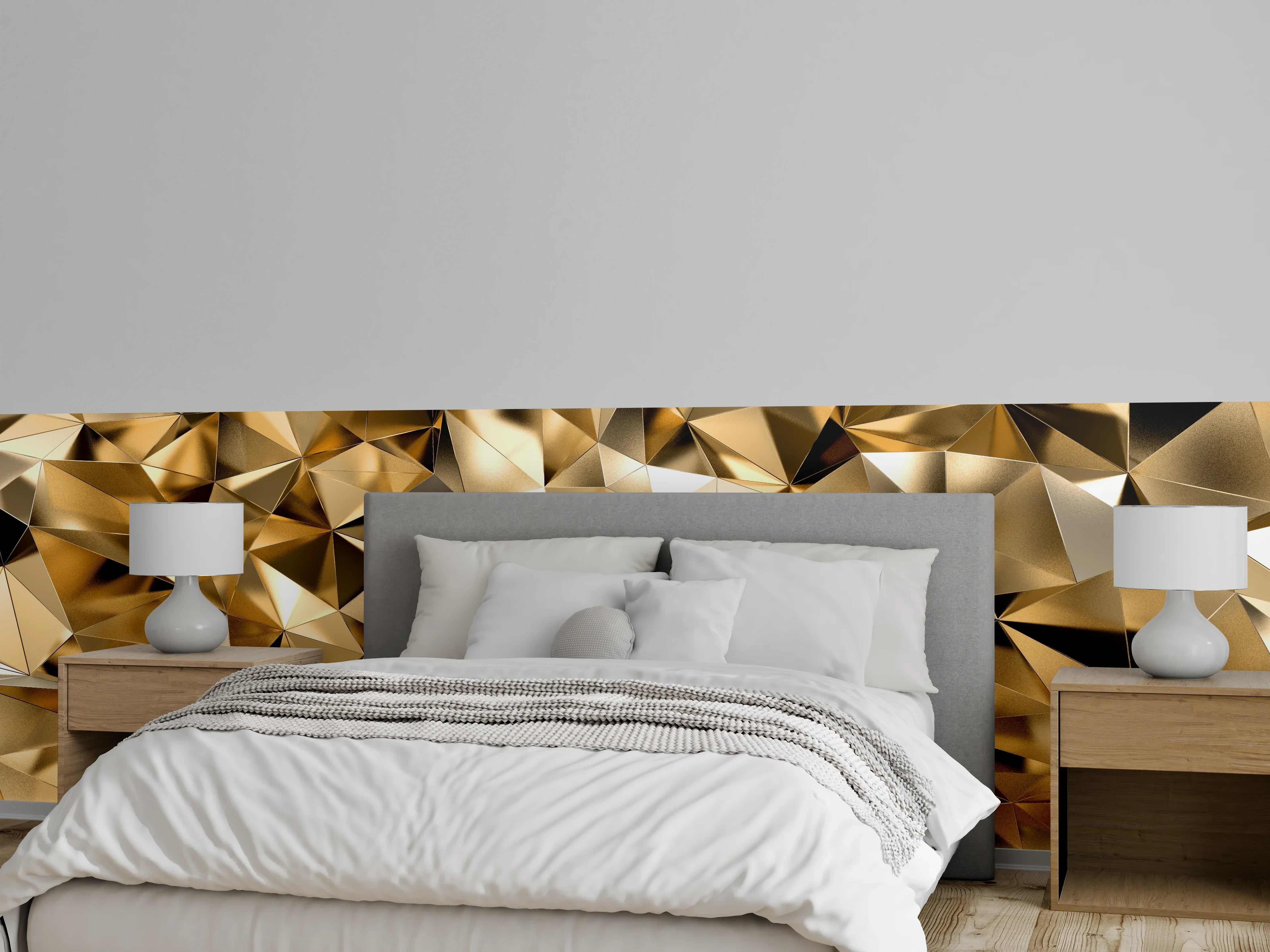 Wandverkleidung Schlafzimmer - 3D Goldenes Kristall Design