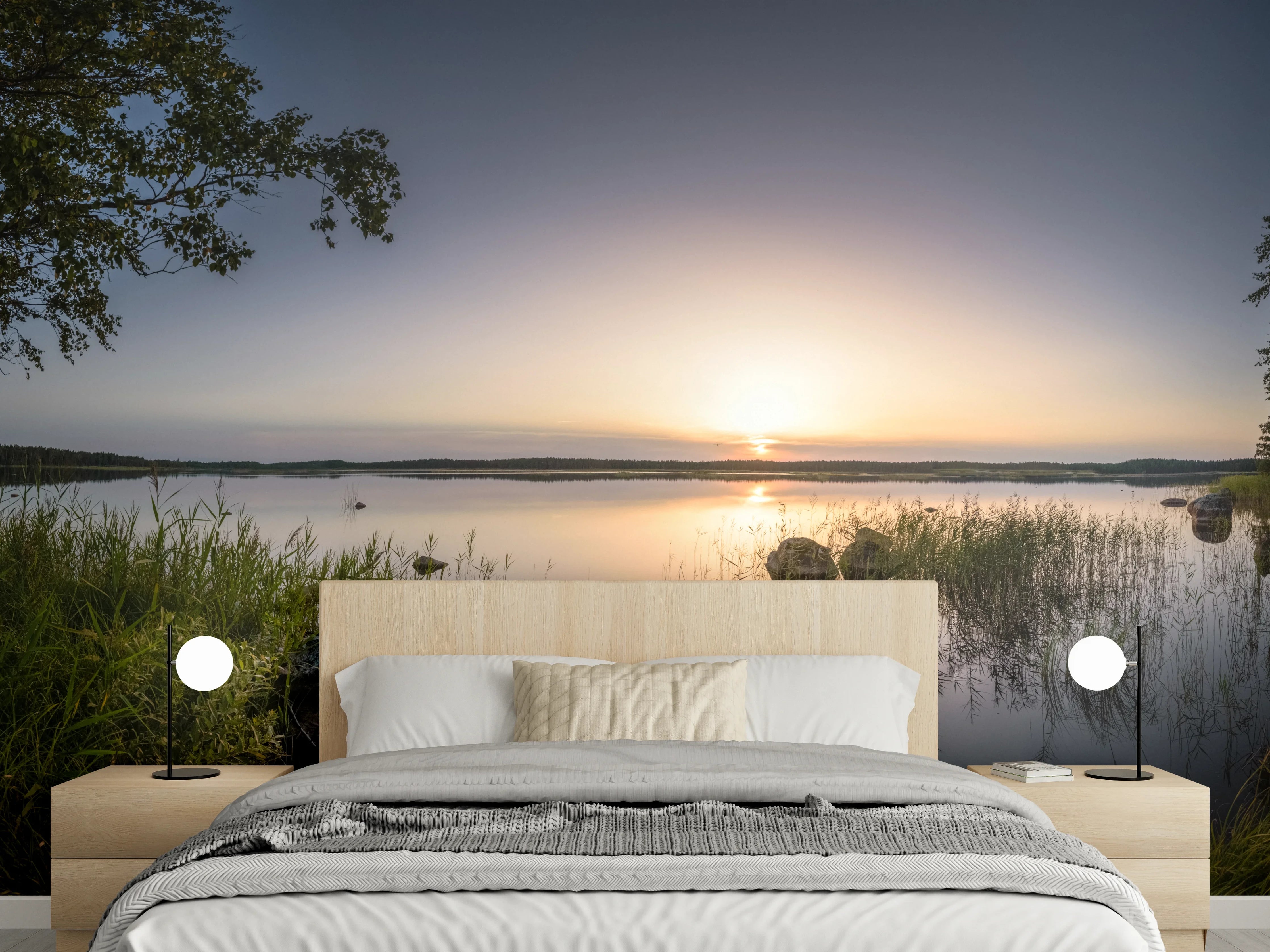 Wandverkleidung Schlafzimmer - Abendgrau am stillen See