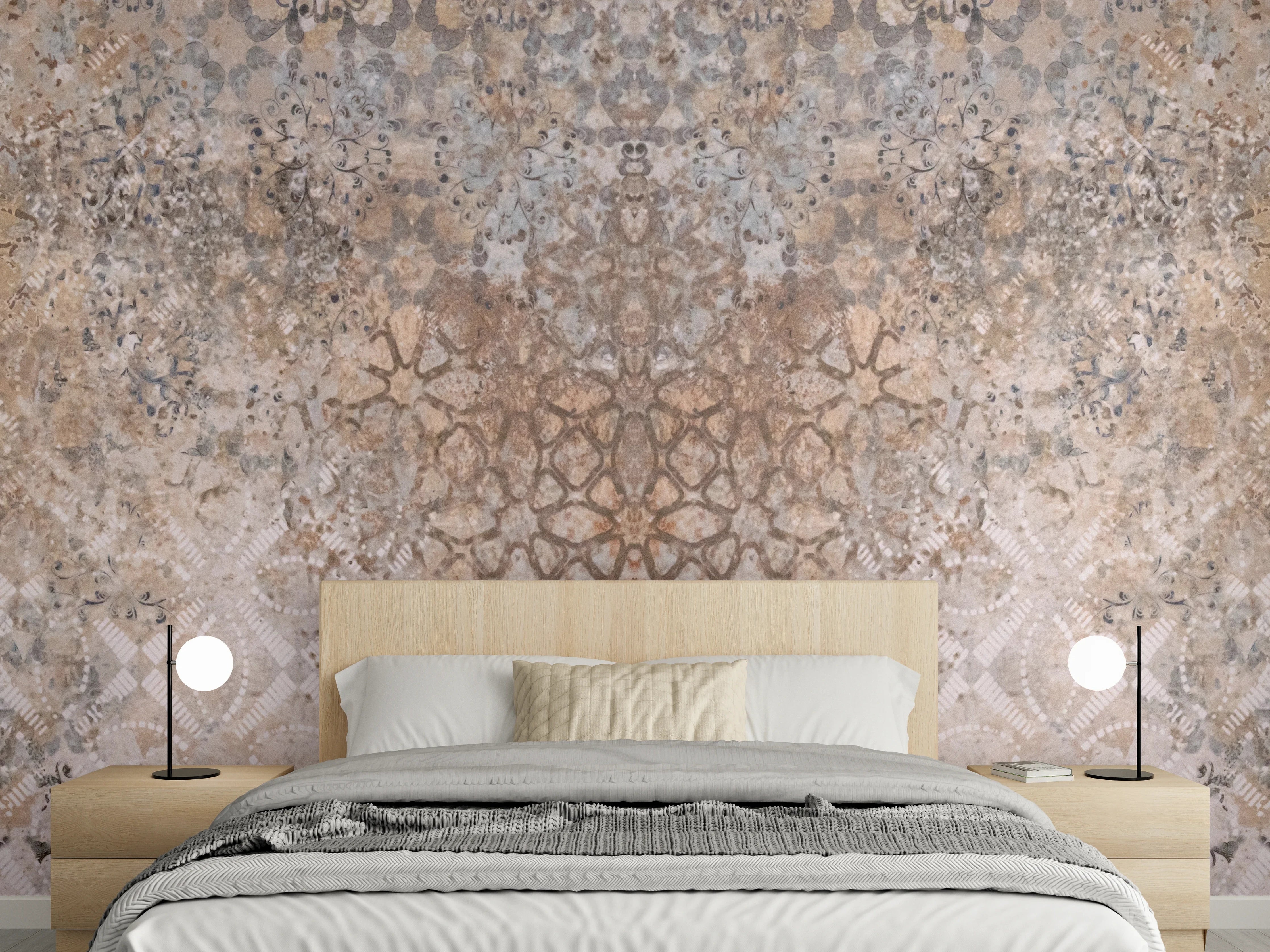 Wandverkleidung Schlafzimmer - Abgenutzte bräunliche Vintage Tapete