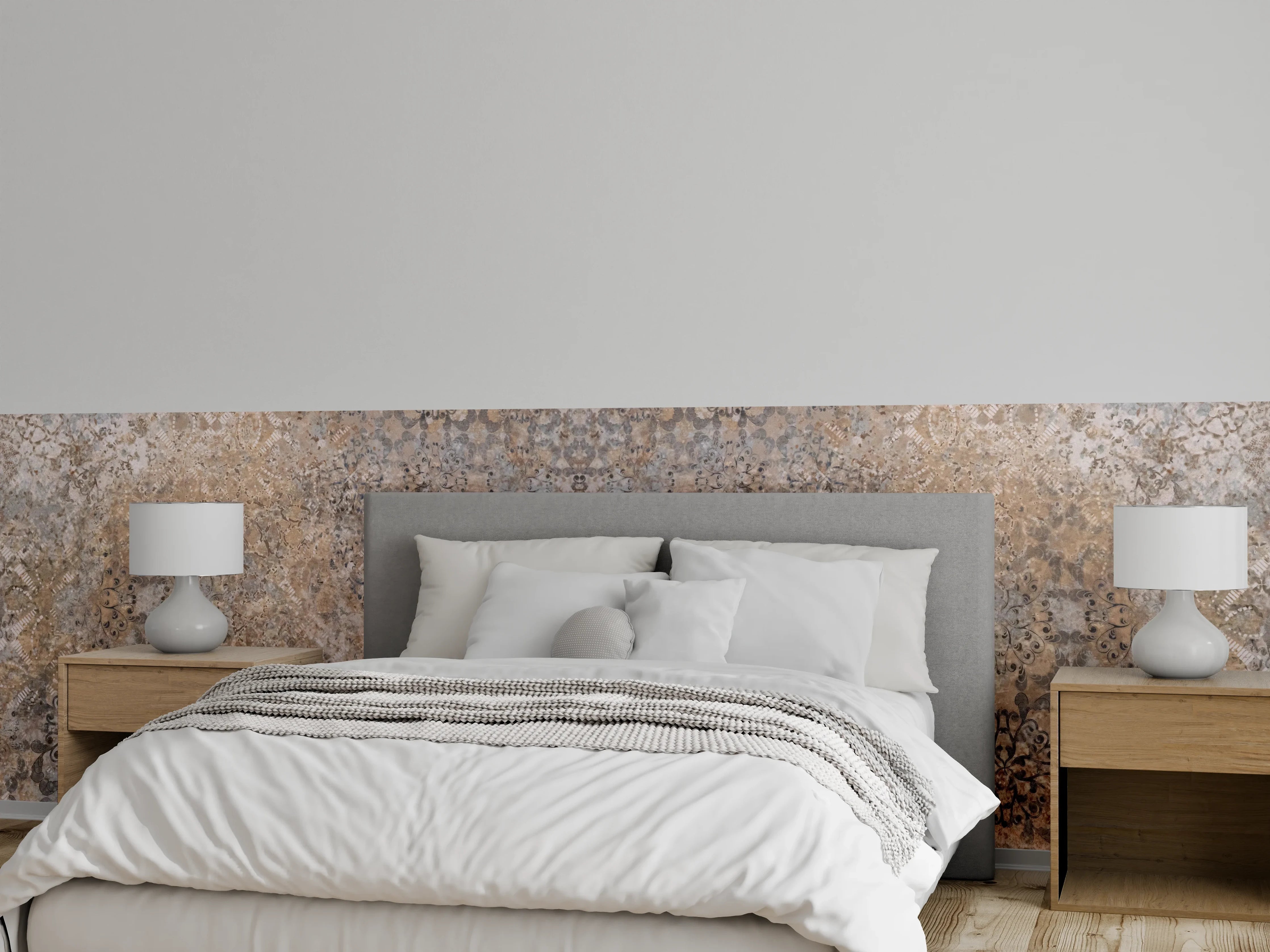 Wandverkleidung Schlafzimmer - Abgenutzte bräunliche Vintage Tapete