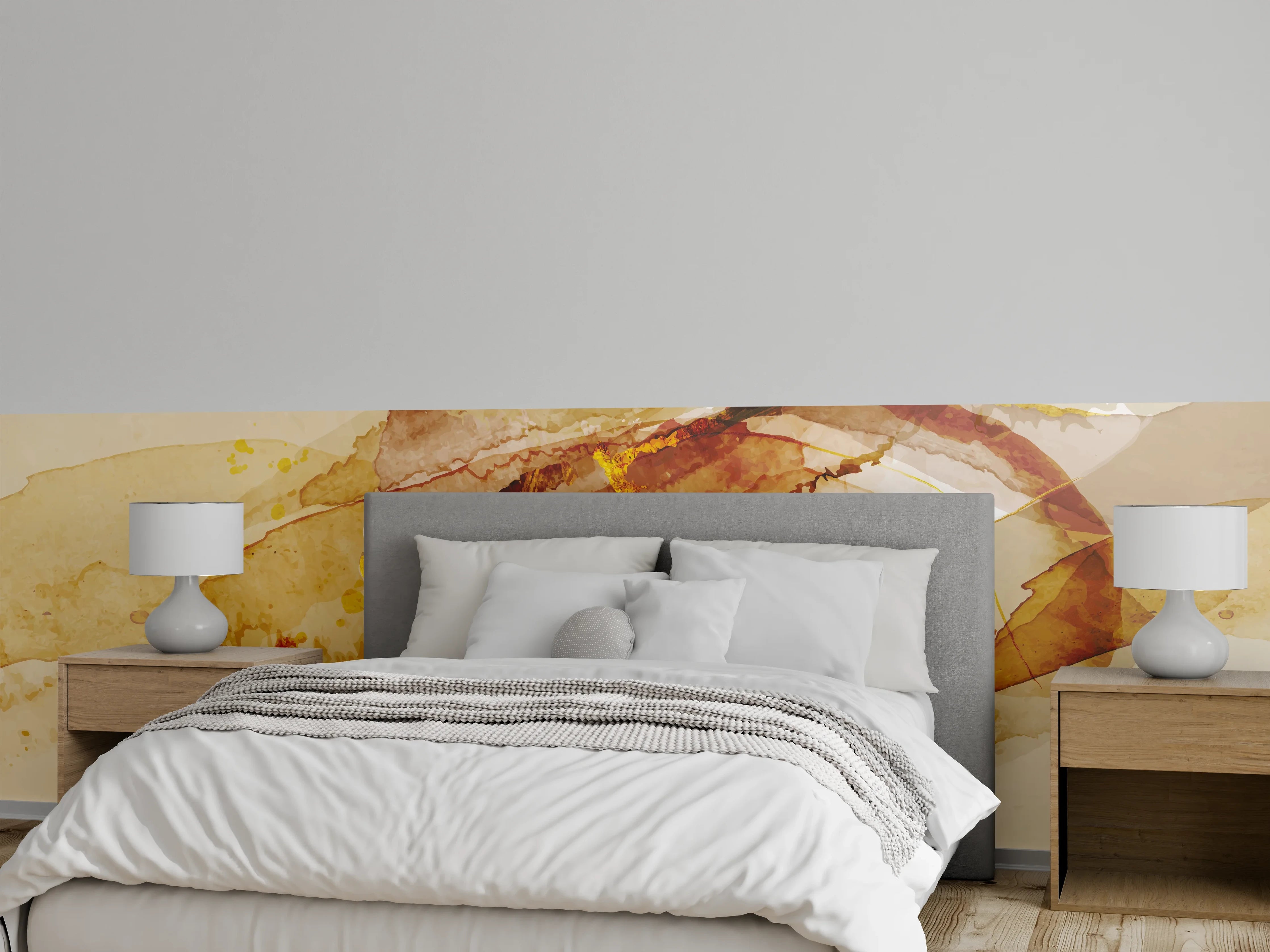 Wandverkleidung Schlafzimmer - Abstrakte Aquarell Gold-Nuancen