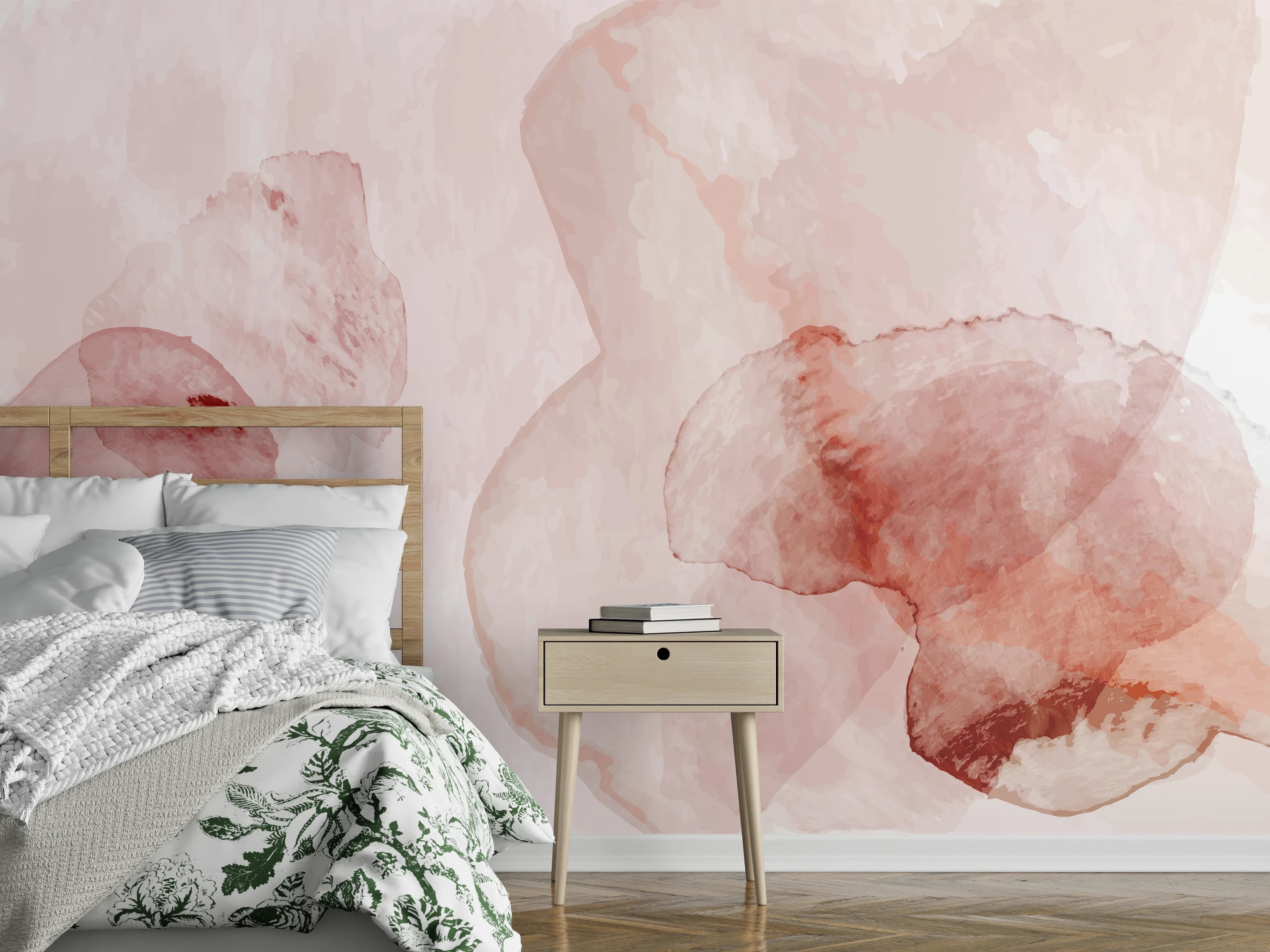Wandverkleidung Schlafzimmer - Abstrakte Aquarell Rosa Töne