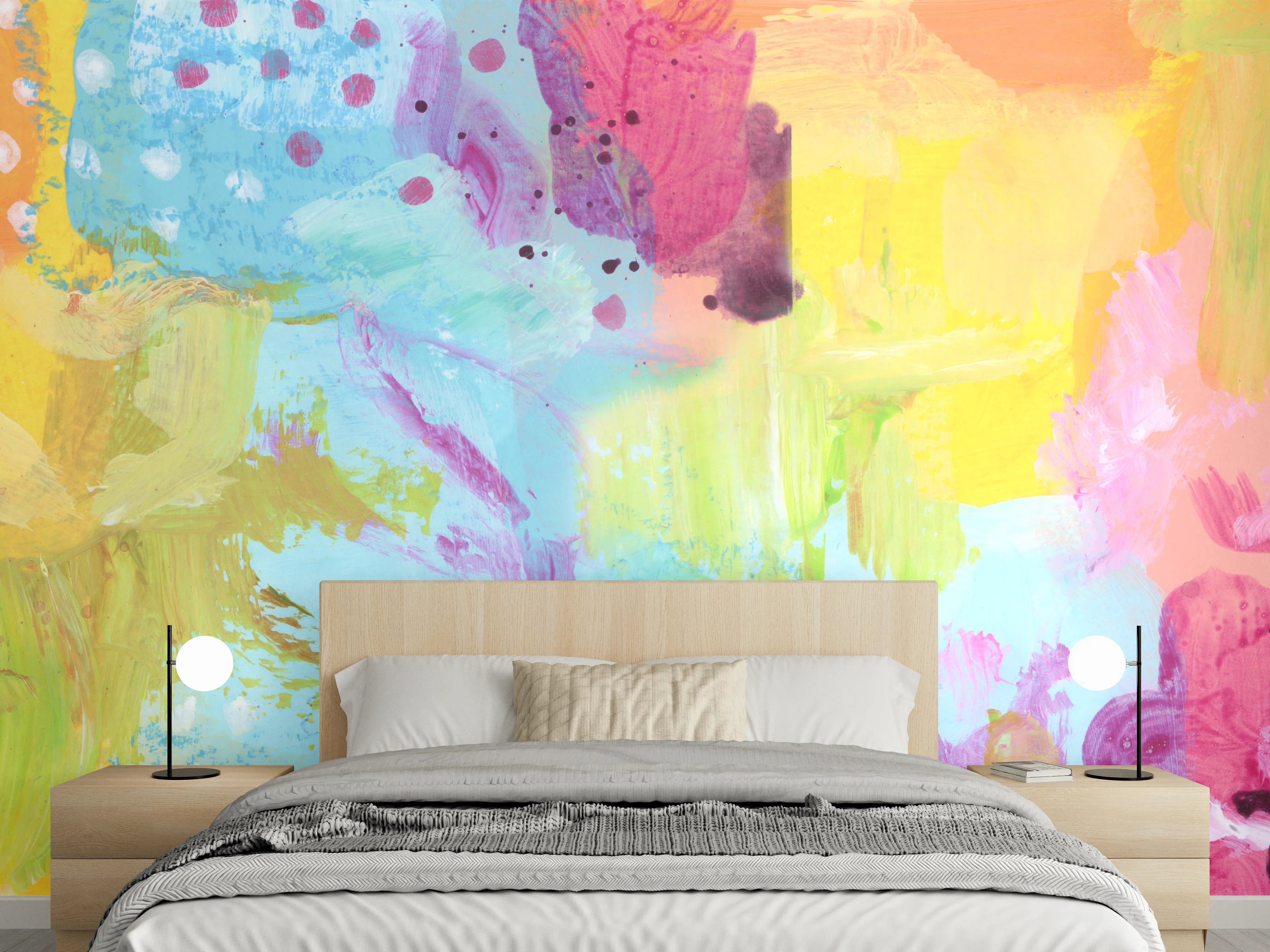 Wandverkleidung Schlafzimmer - Abstrakte Aquarellfarben Wandkunst