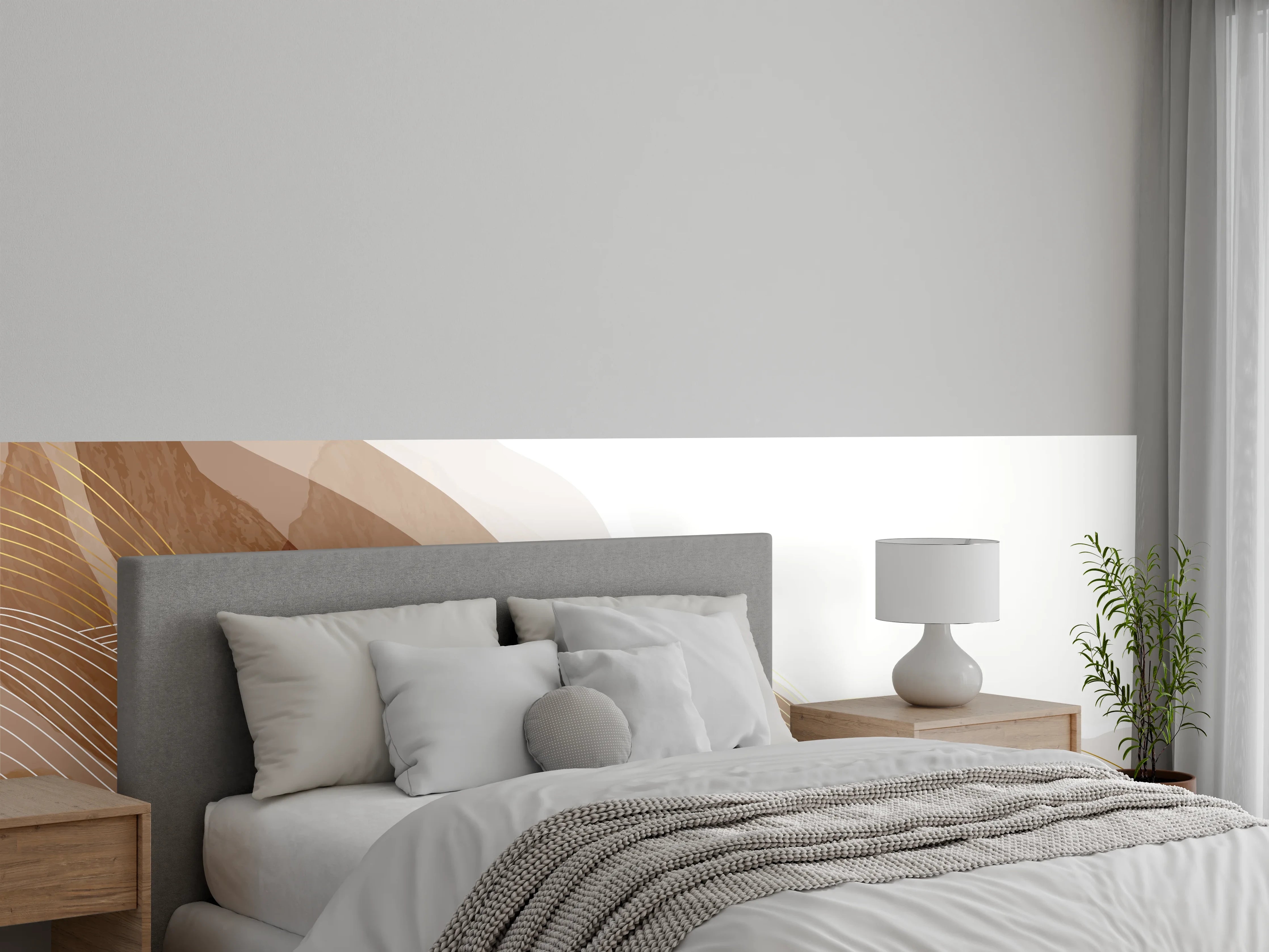 Wandverkleidung Schlafzimmer - Abstrakte Beige Linien Kunst
