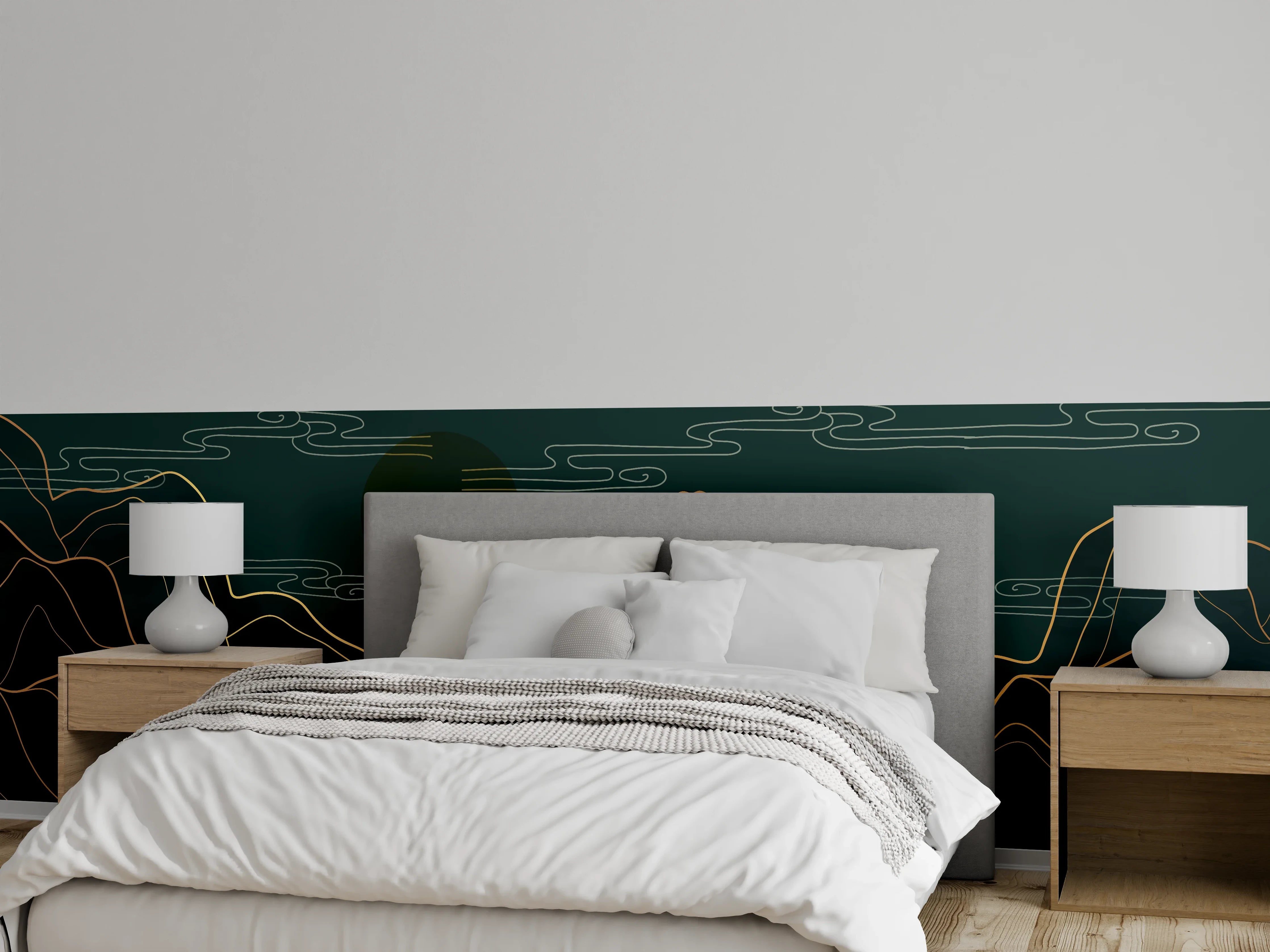 Wandverkleidung Schlafzimmer - Abstrakte Berglandschaft Linienkunst