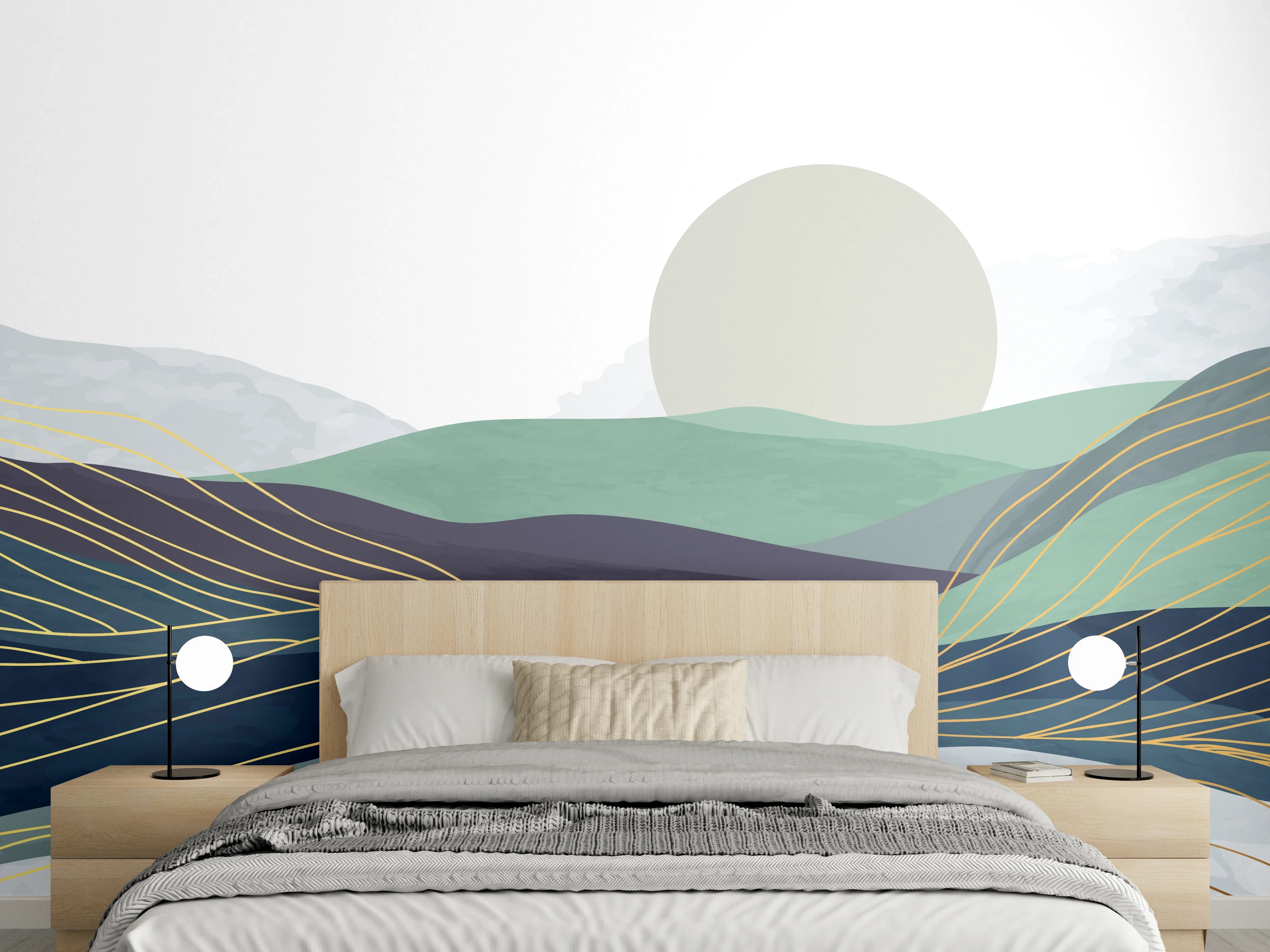 Wandverkleidung Schlafzimmer - Abstrakte Berglandschaft Wandbild modern