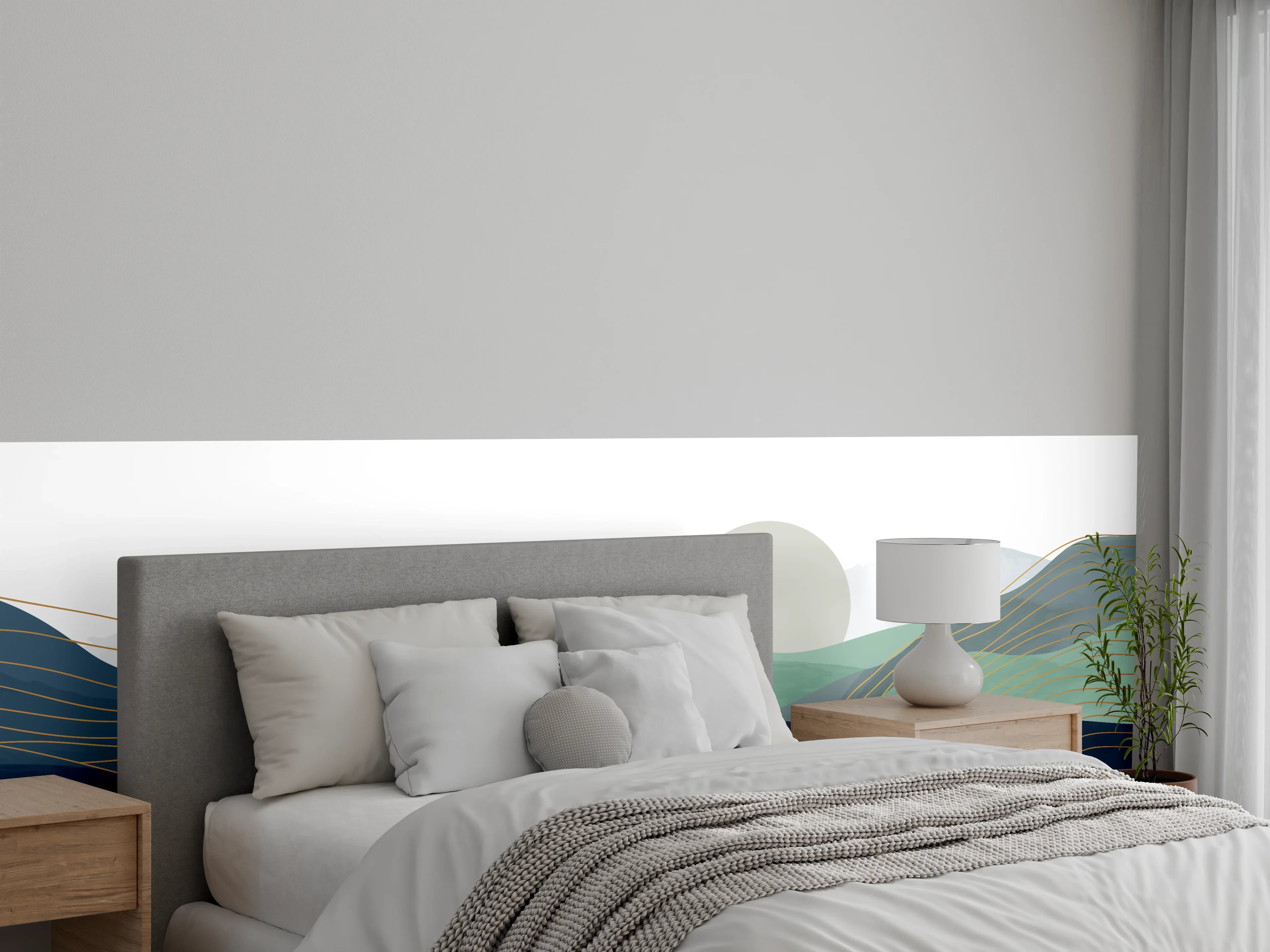 Wandverkleidung Schlafzimmer - Abstrakte Berglandschaft Wandbild modern