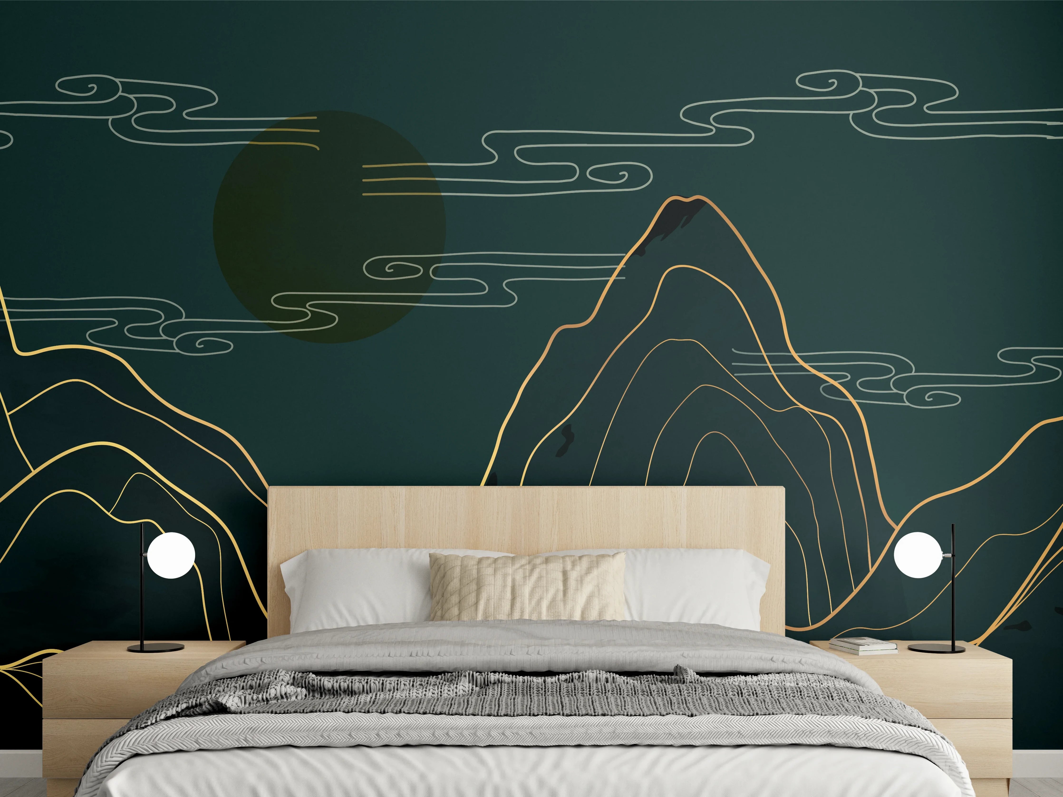 Wandverkleidung Schlafzimmer - Abstrakte Berglandschaft bei Nacht