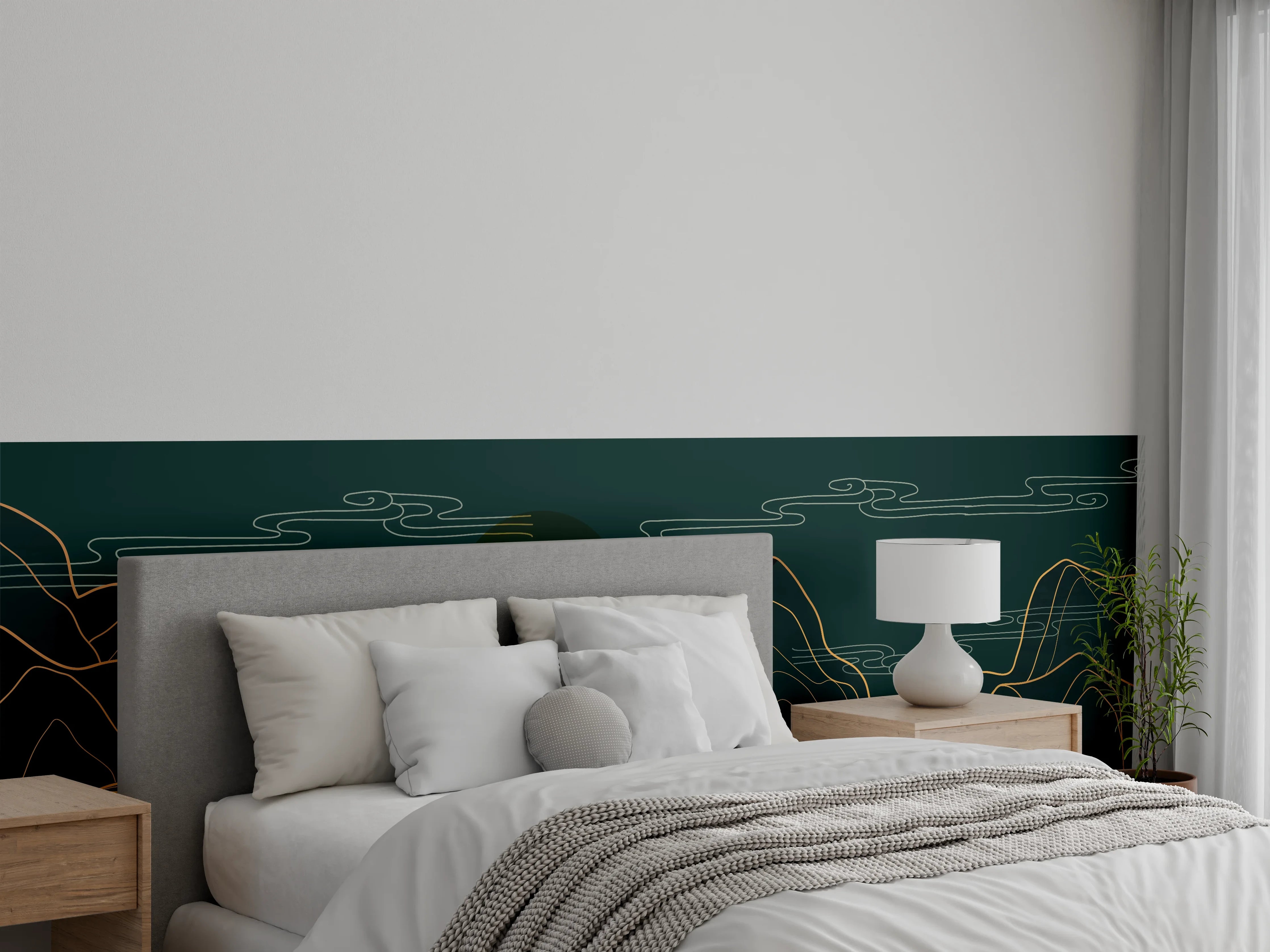 Wandverkleidung Schlafzimmer - Abstrakte Berglandschaft bei Nacht