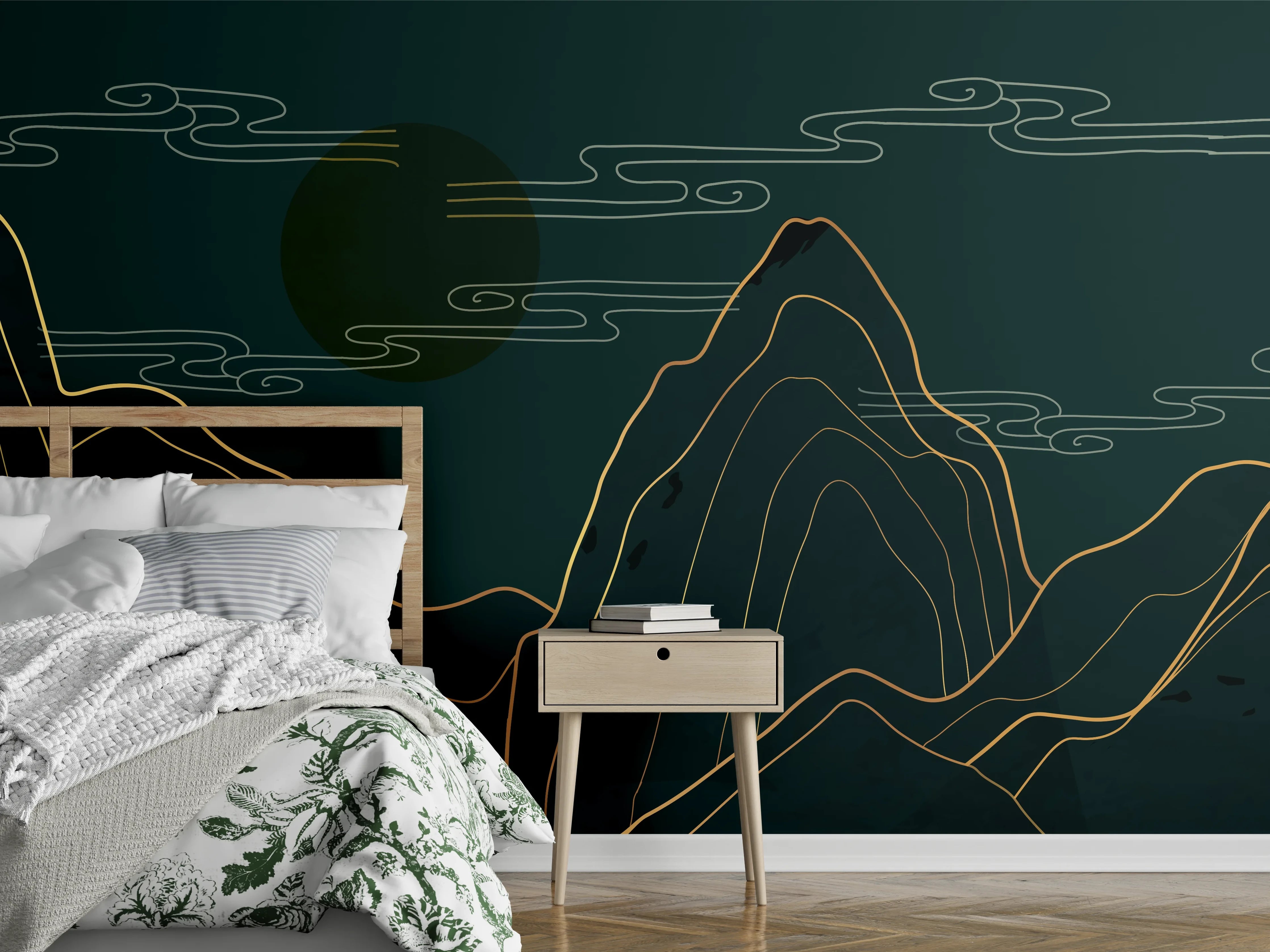 Wandverkleidung Schlafzimmer - Abstrakte Berglandschaft bei Nacht