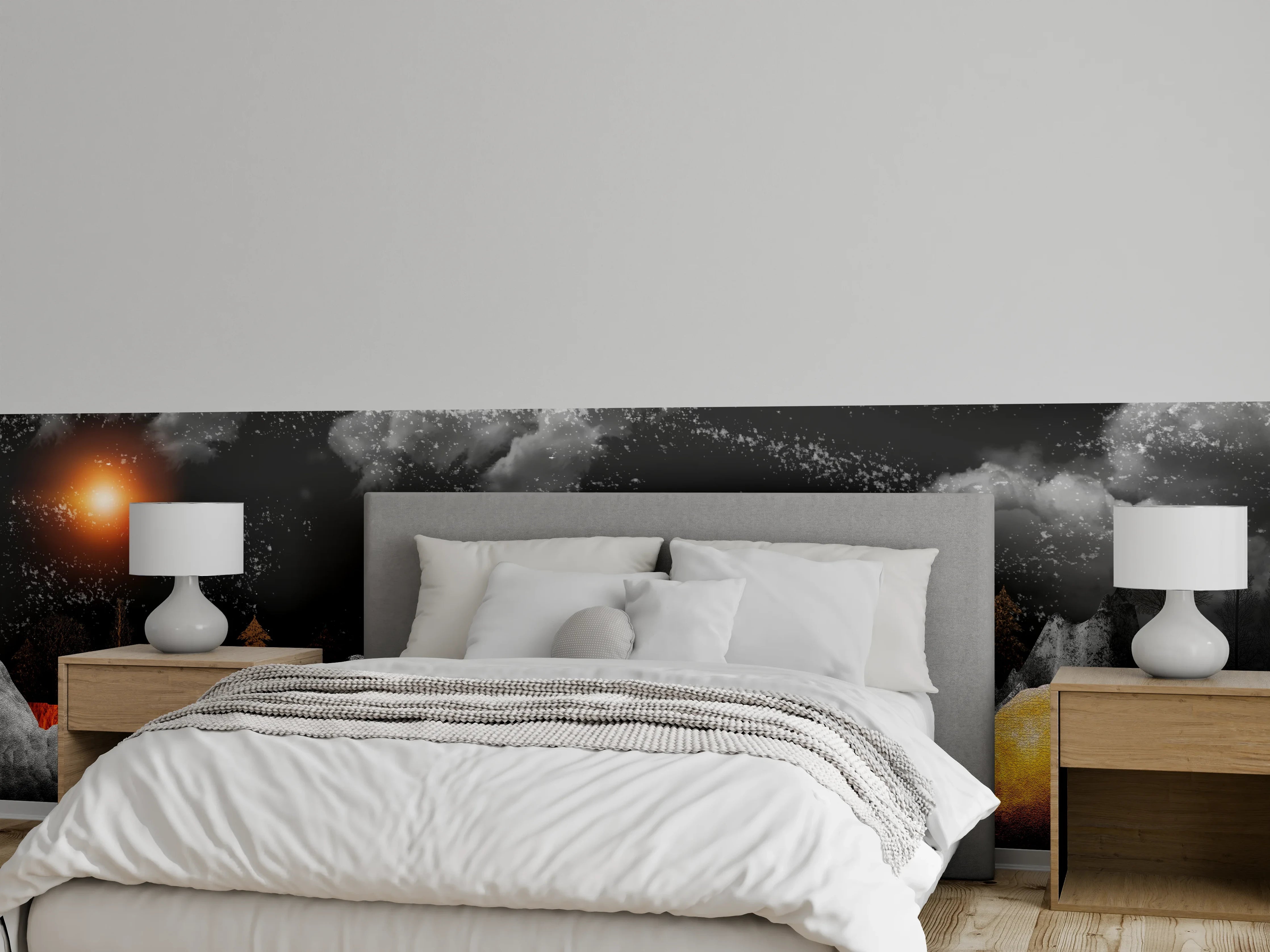 Wandverkleidung Schlafzimmer - Abstrakte Berglandschaft in Nachtfarben