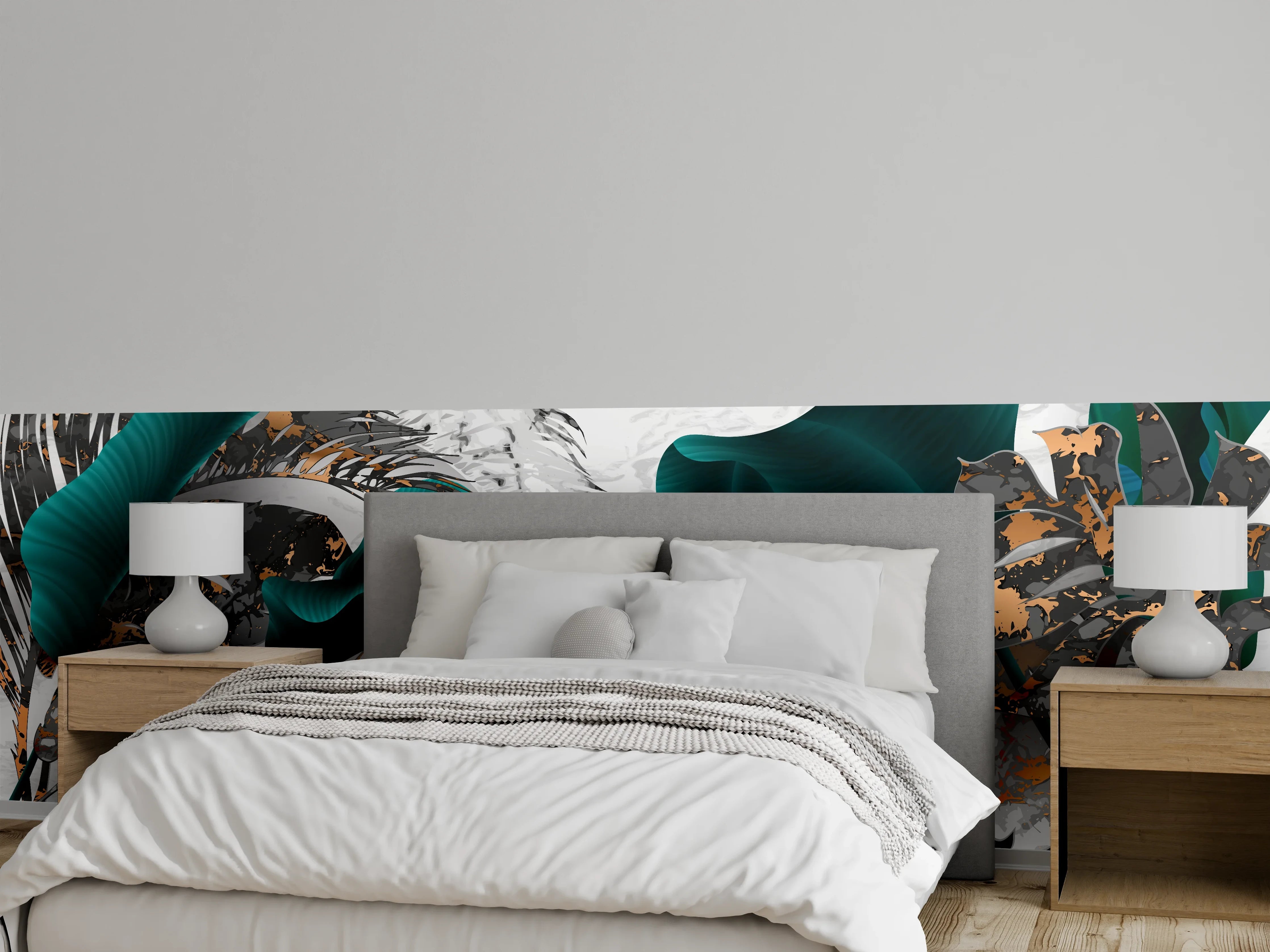 Wandverkleidung Schlafzimmer - Abstrakte Blatt Gold Grau Kunst