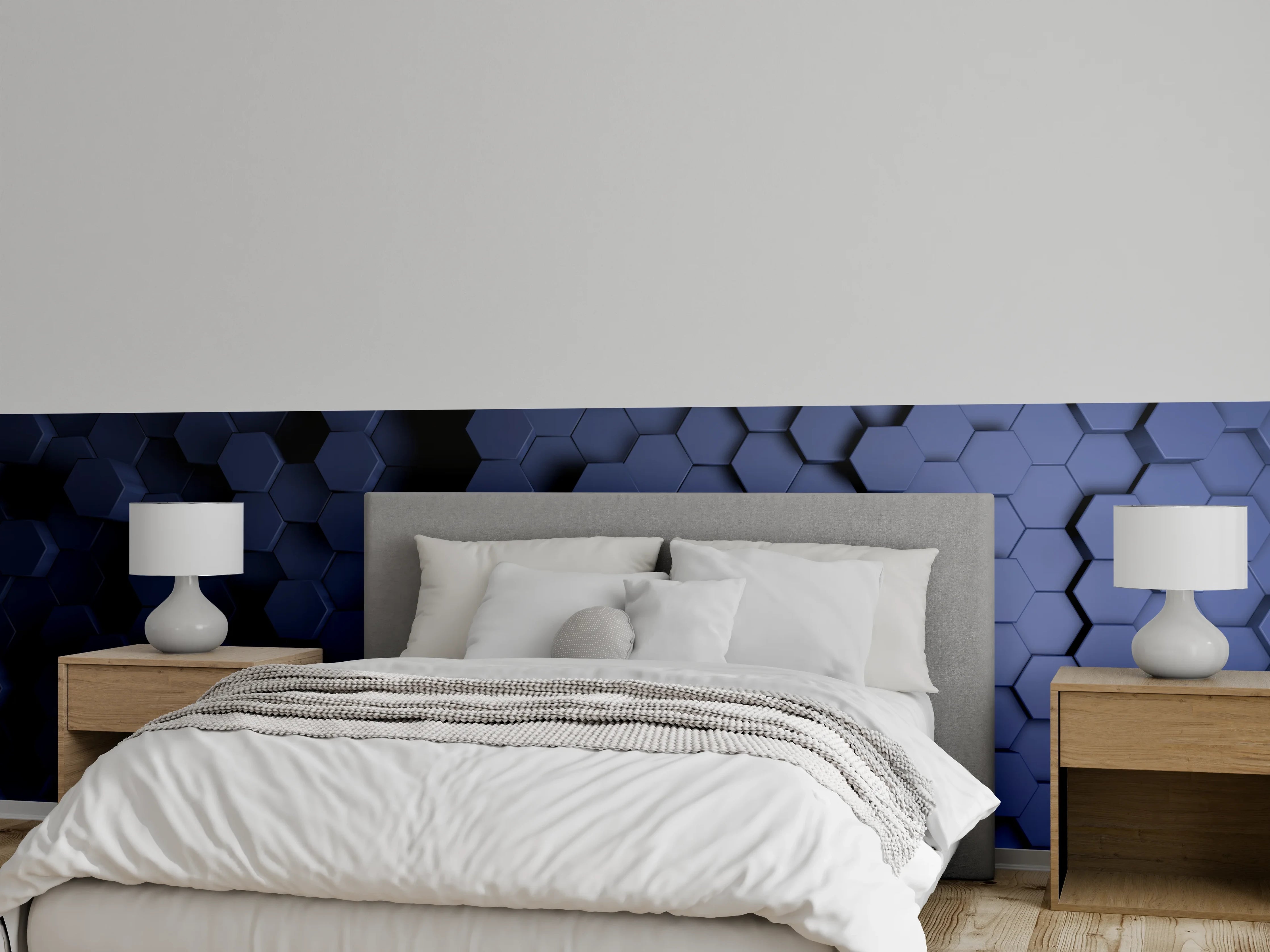 Wandverkleidung Schlafzimmer - Abstrakte Blau-Hexagon-Struktur