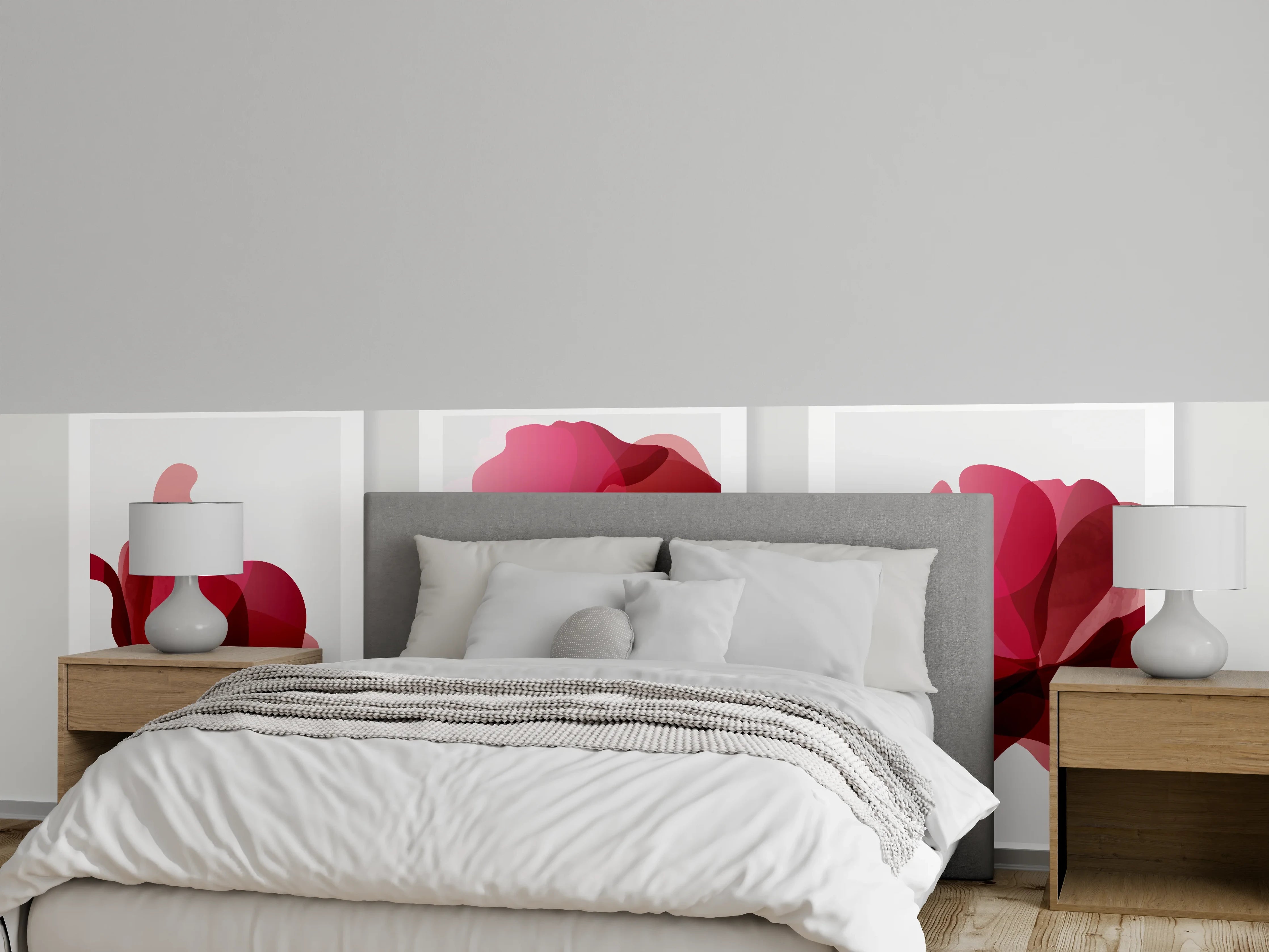 Wandverkleidung Schlafzimmer - Abstrakte Blüten Rot-Pink
