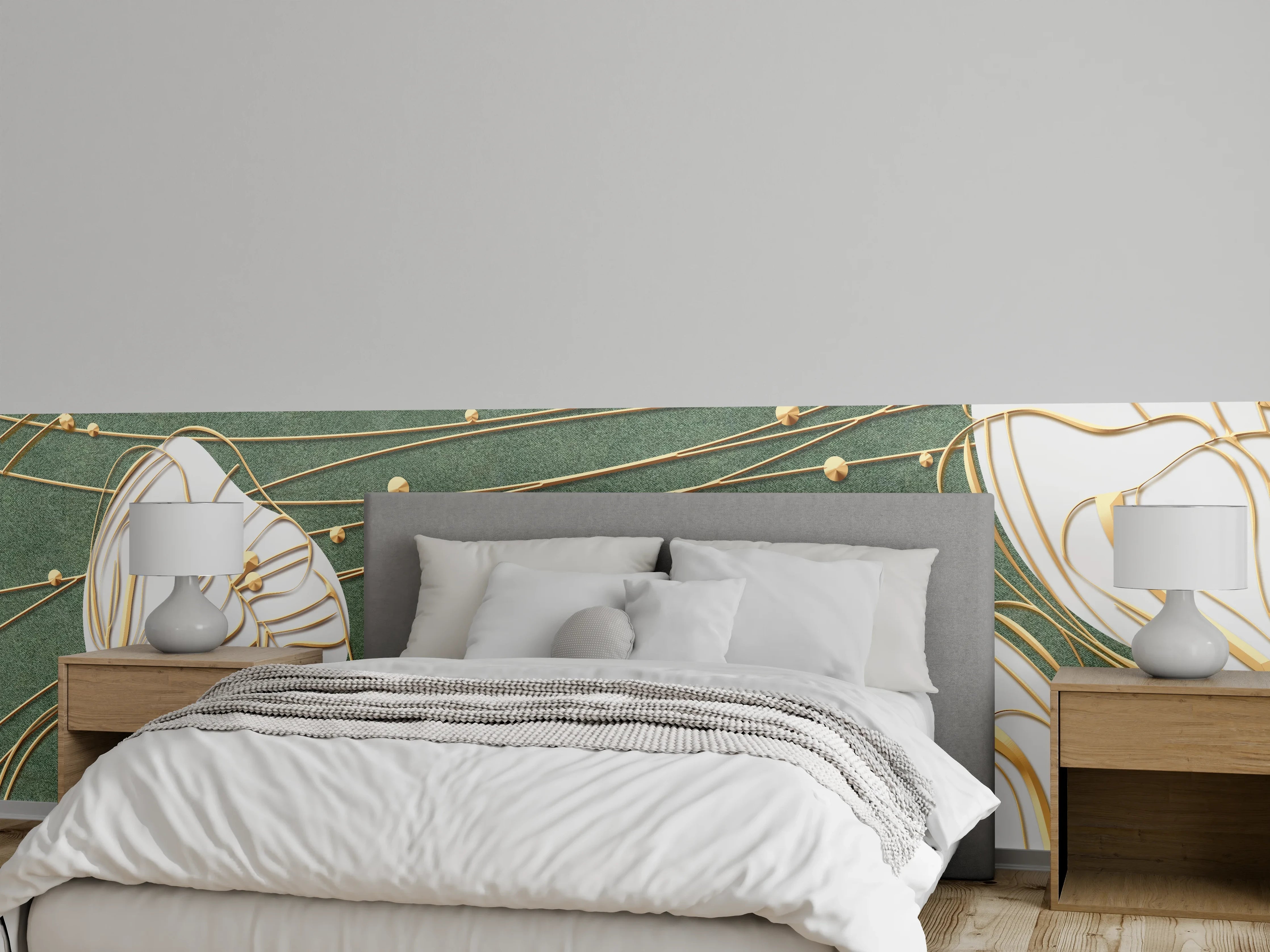 Wandverkleidung Schlafzimmer - Abstrakte Blumen Beige Grün