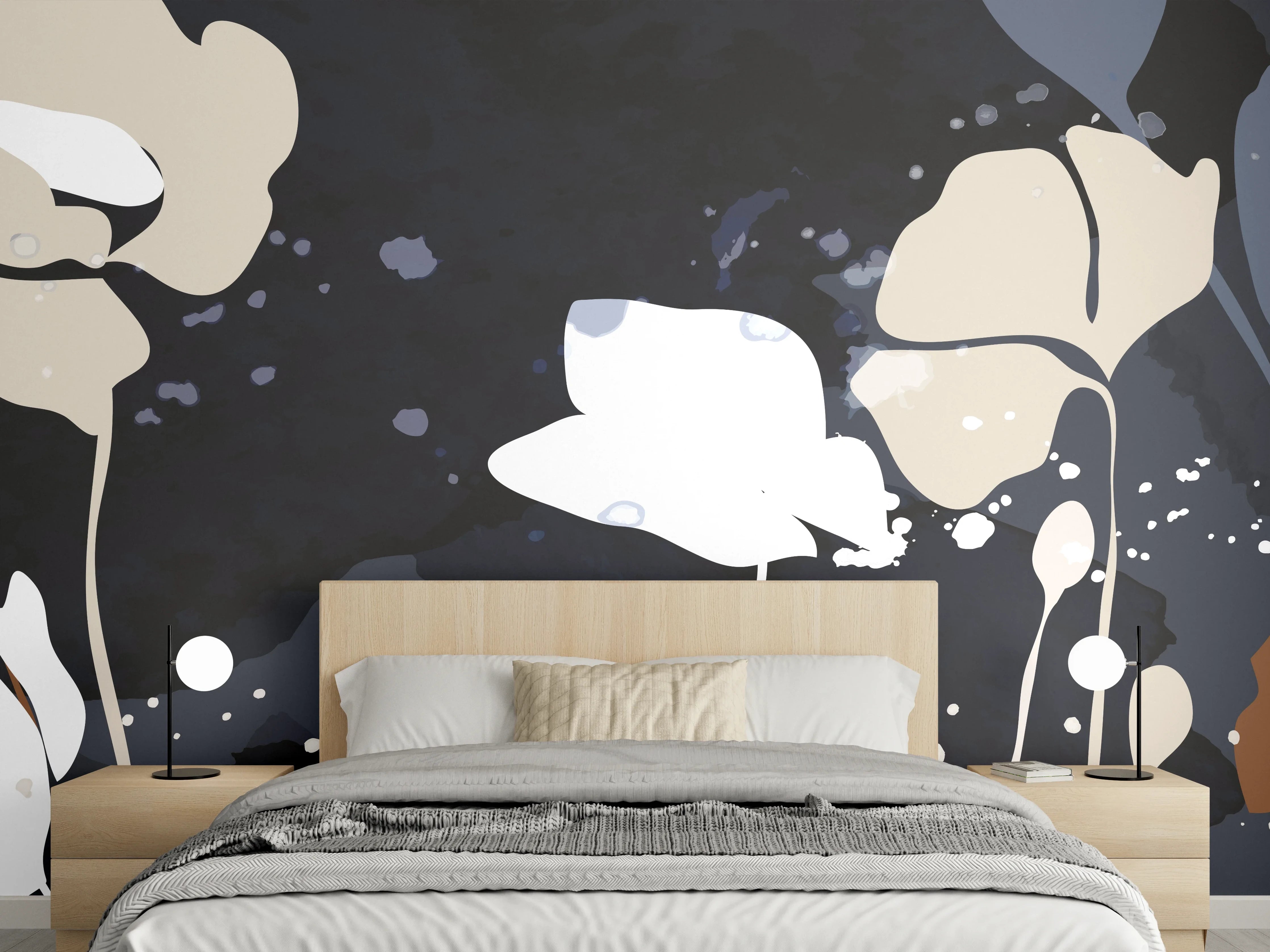 Wandverkleidung Schlafzimmer - Abstrakte Blumen Dunkles Design