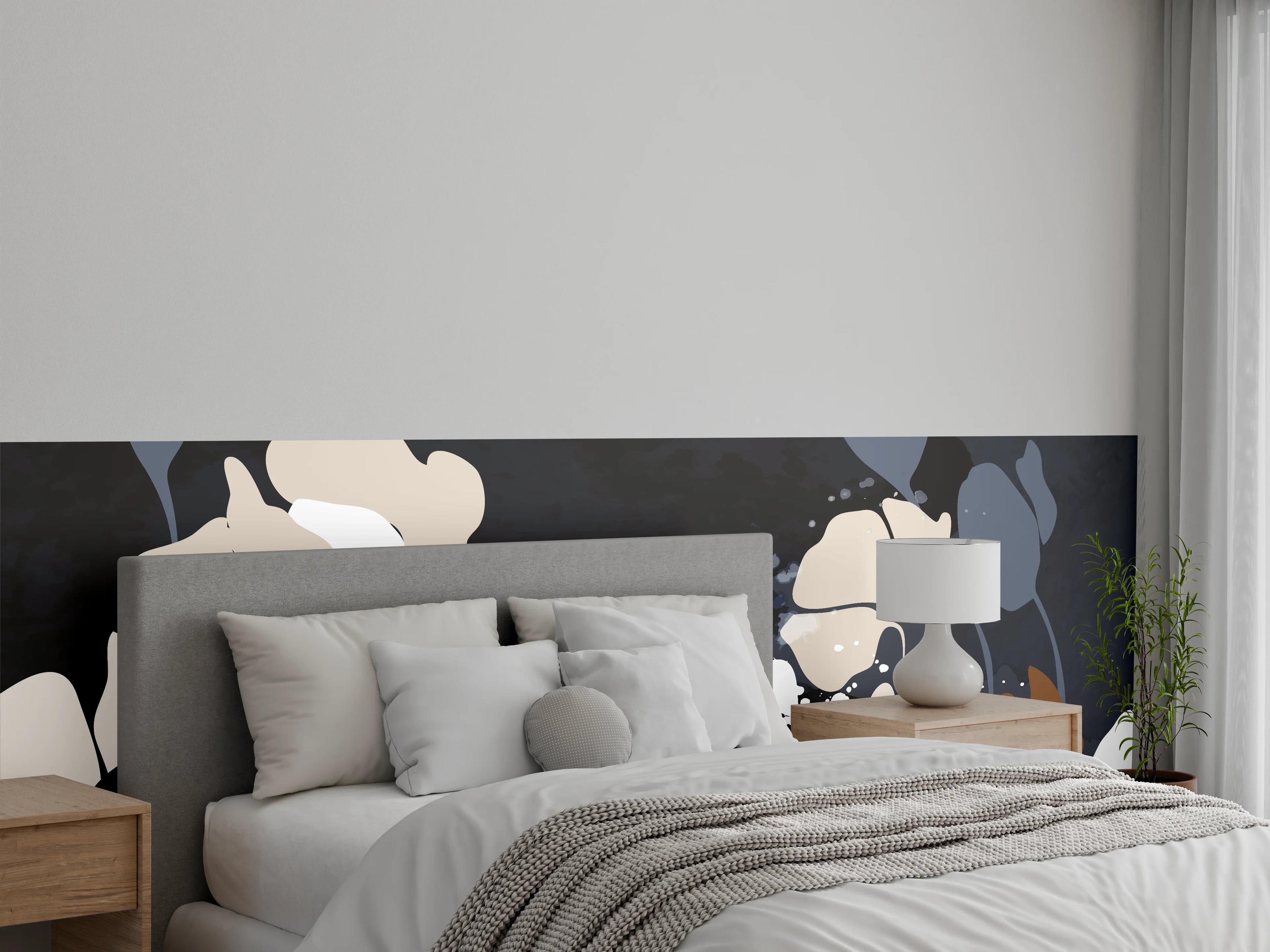 Wandverkleidung Schlafzimmer - Abstrakte Blumen Dunkles Design
