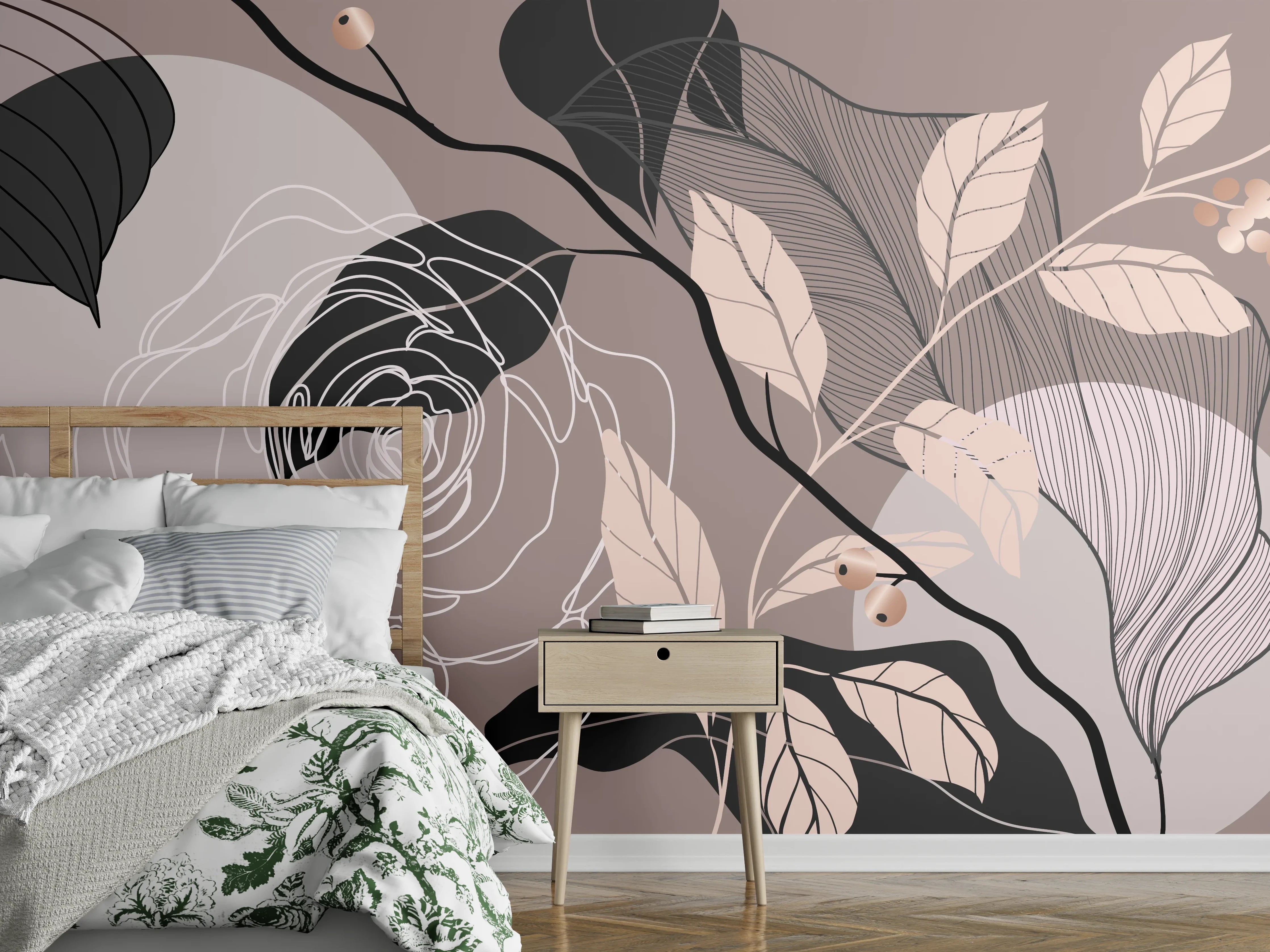 Wandverkleidung Schlafzimmer - Abstrakte Blumen Illustration