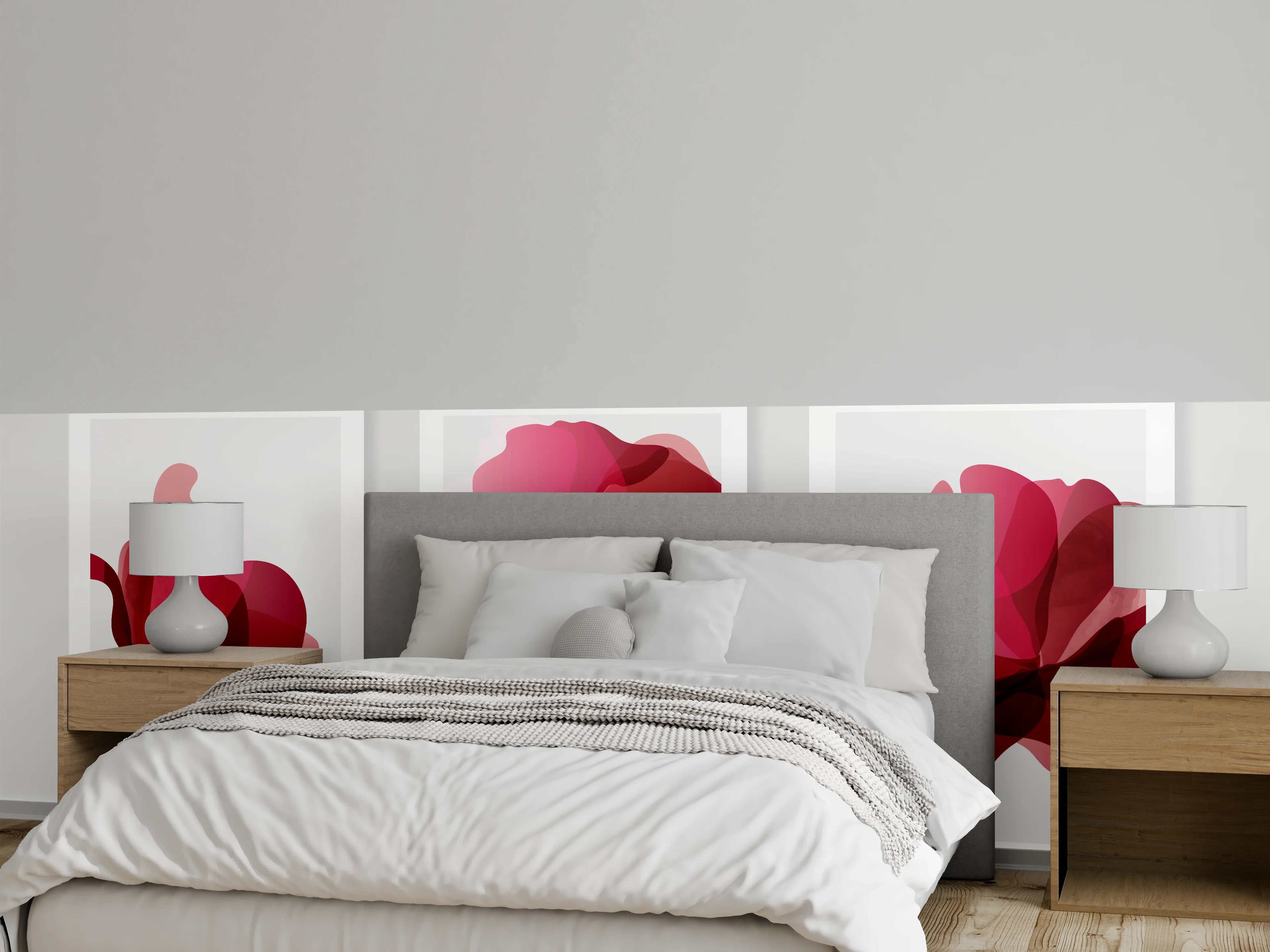 Wandverkleidung Schlafzimmer - Abstrakte Blumen Triptychon Rot