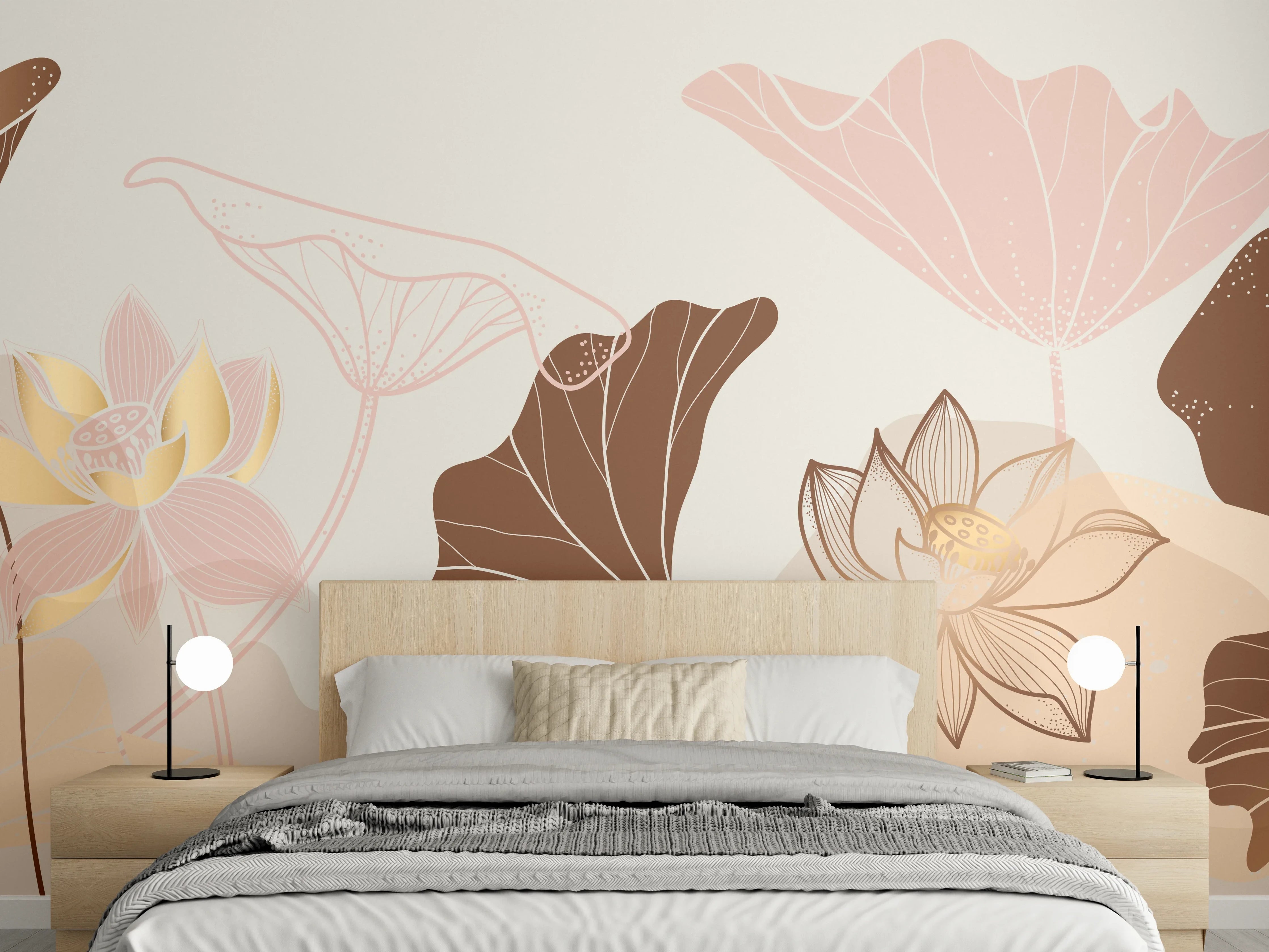 Wandverkleidung Schlafzimmer - Abstrakte Blumen Zeichnung Beige