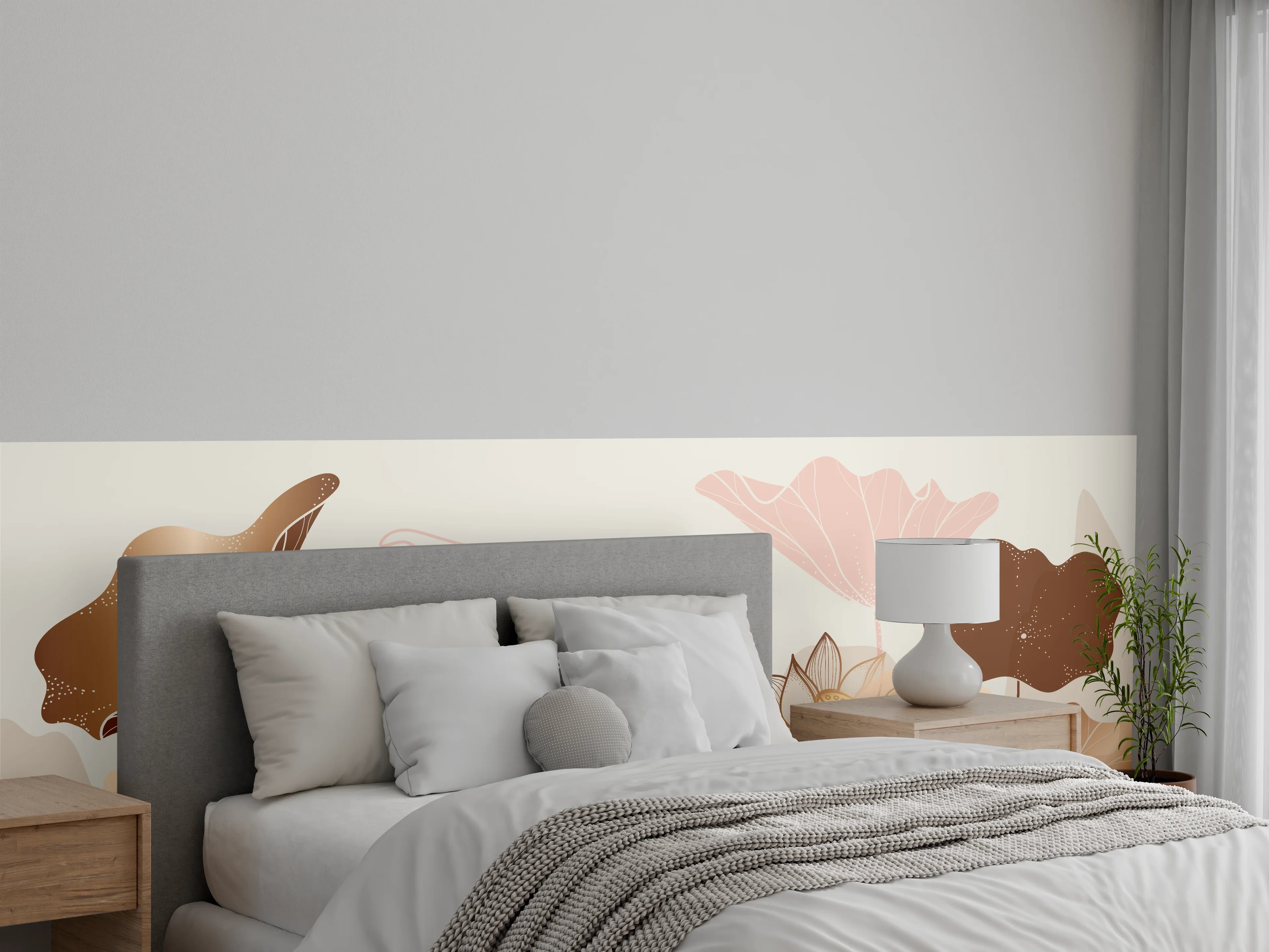 Wandverkleidung Schlafzimmer - Abstrakte Blumen Zeichnung Beige