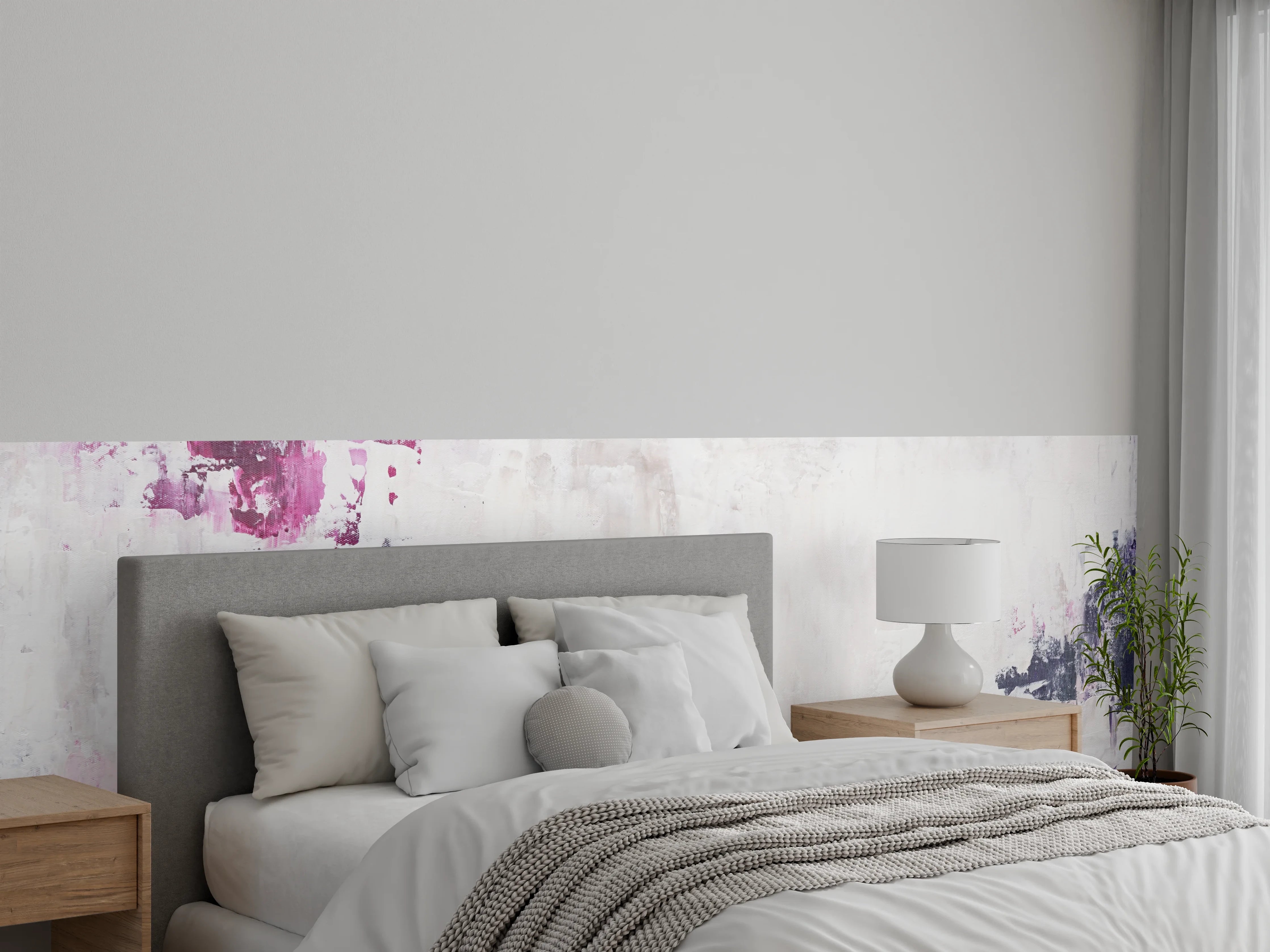 Wandverkleidung Schlafzimmer - Abstrakte Eleganz in Weiß und Beere